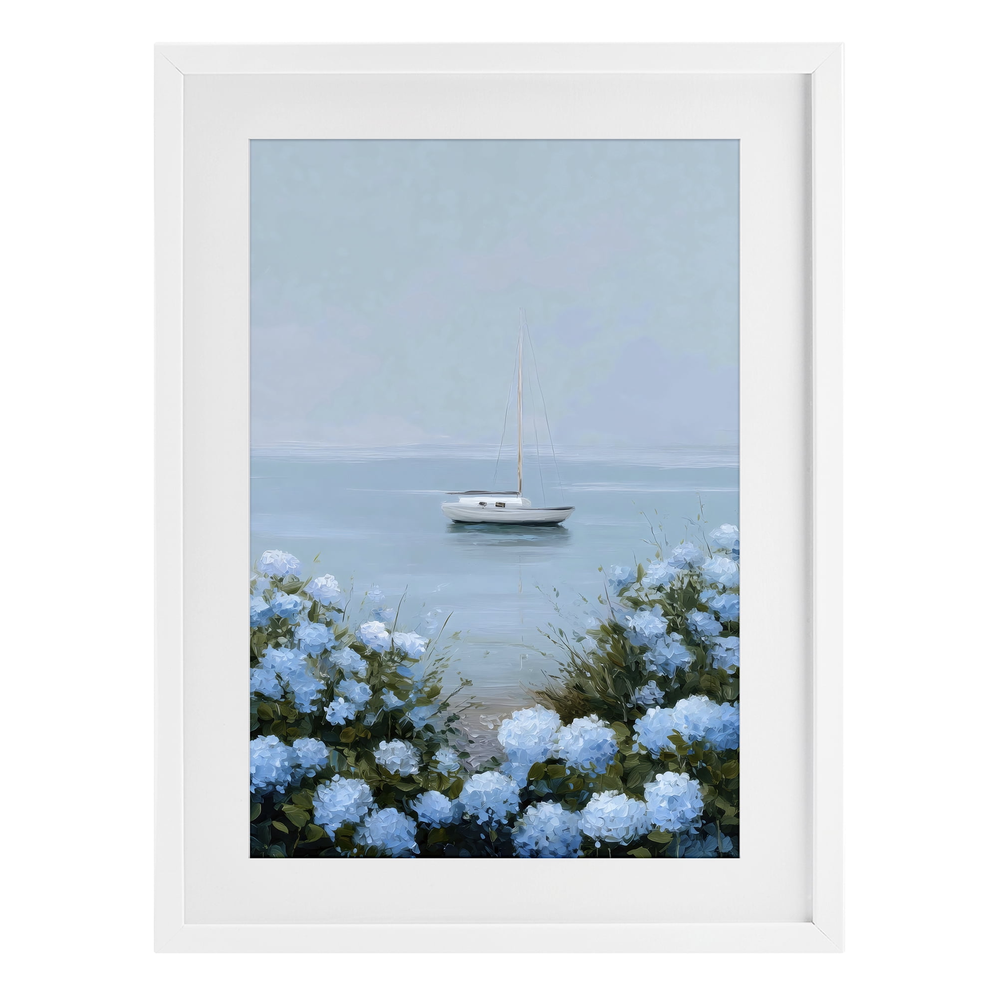 Stupell Industries Yacht in Floral Bay White Framed Print Under Glass, design by Petal Prints Design