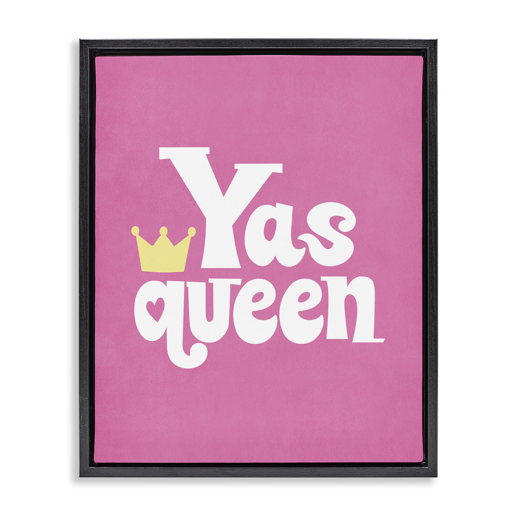 Stupell Industries Yas Queen with Crown Text & Numbers Painting Black Floater Framed Canvas Art Print Wall Art, 17 x 21
