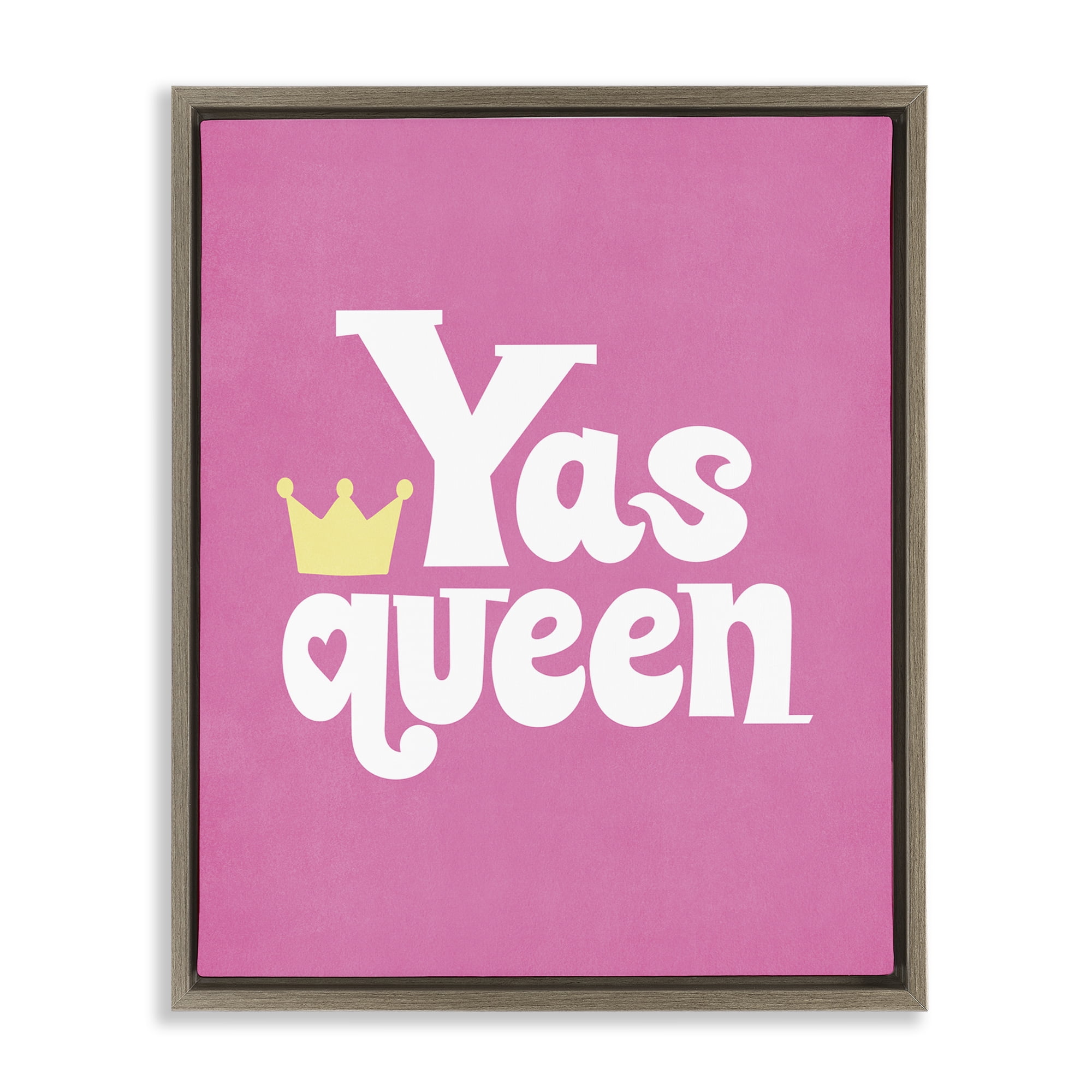 Stupell Industries Yas Queen with Crown Text & Numbers Painting Brown Floater Framed Canvas Art Print Wall Art, 17 x 21