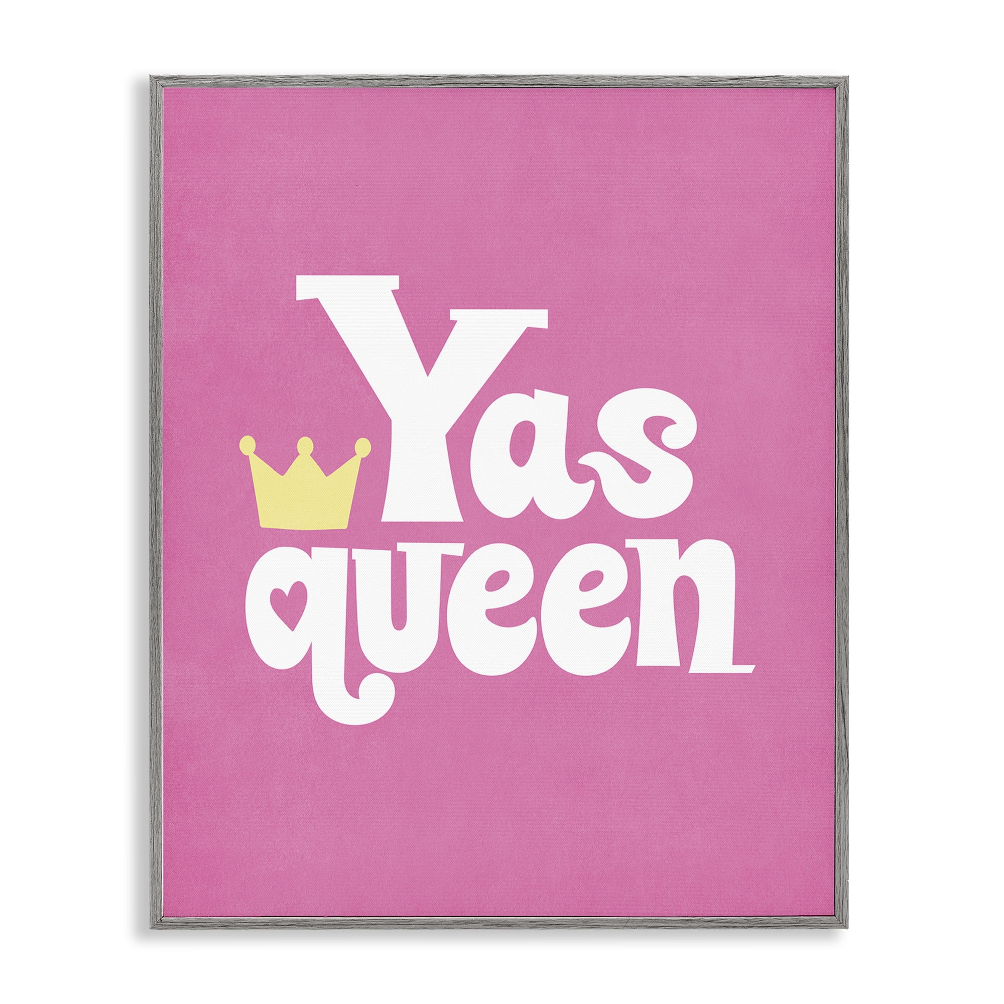 Stupell Industries Yas Queen with Crown Text & Numbers Painting Gray Framed Art Print Wall Art, 24 x 30
