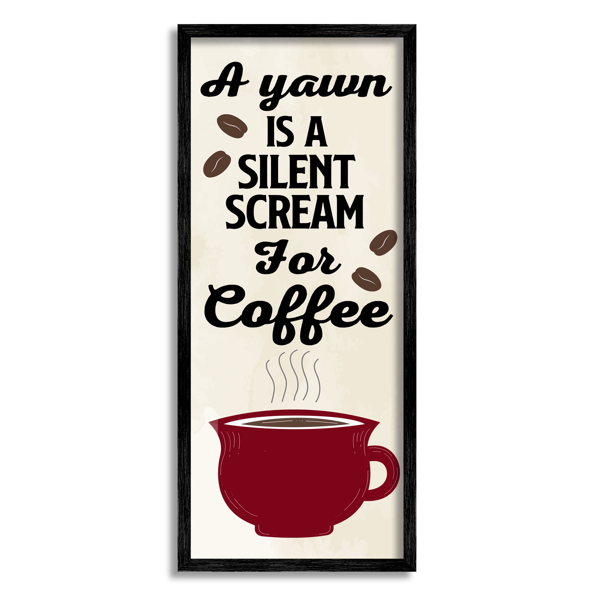 Stupell Industries Yawn For Coffee Phrase Food & Beverage Painting Black Framed Art Print Wall Art, 10 x 24