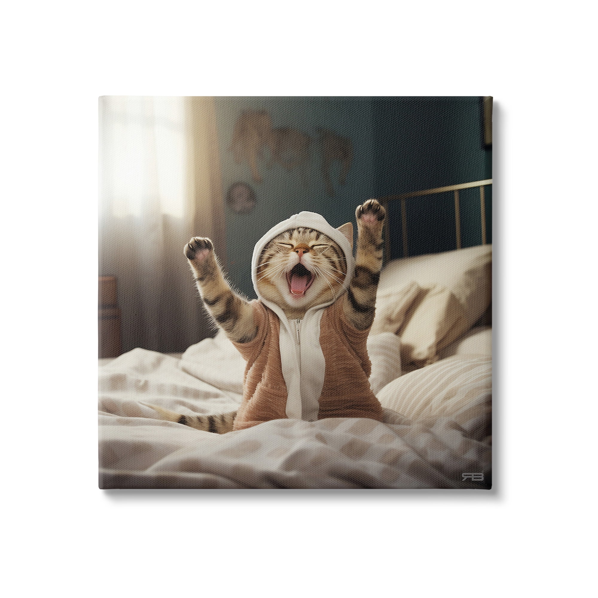 Stupell Industries Yawning Cat in Bed Animals & Insects Painting Gallery Wrapped Canvas Art Print Wall Art, 30 x 30