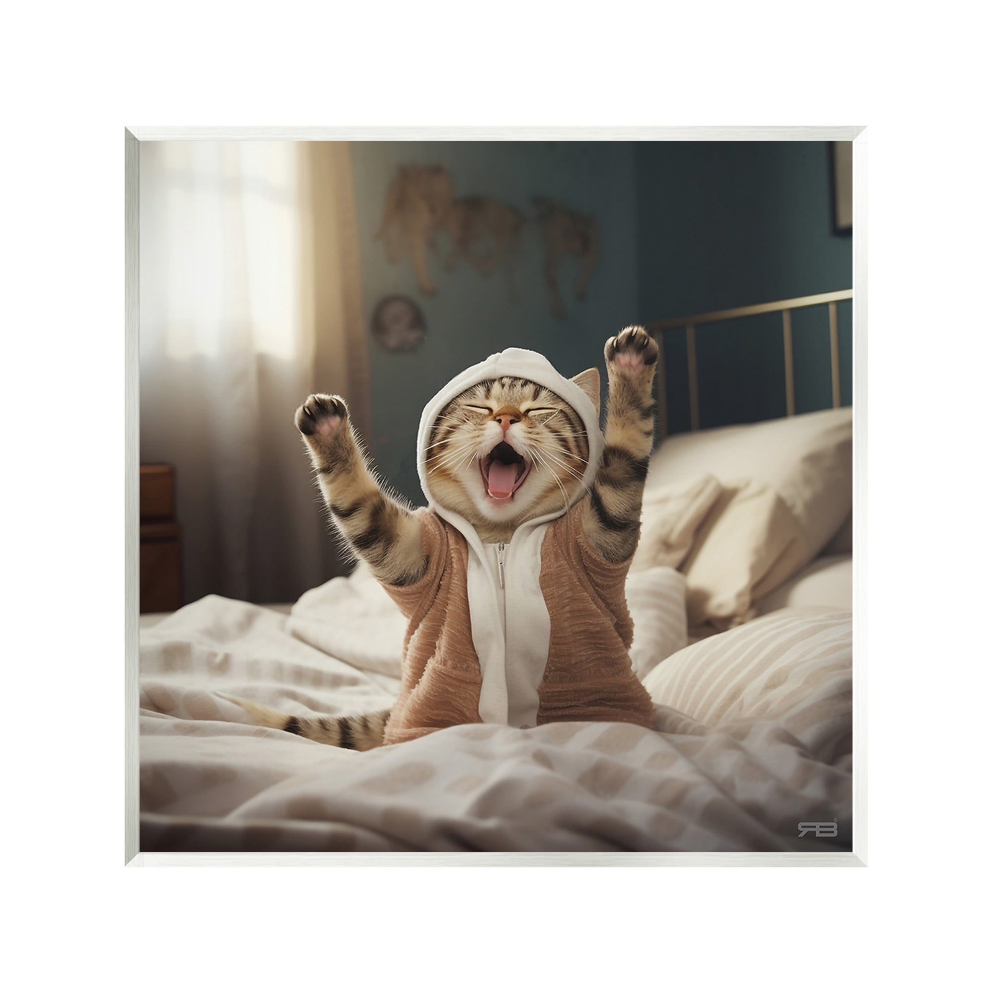 Stupell Industries Yawning Cat in Bed Animals & Insects Painting Unframed Art Print Wall Art, 12 x 12