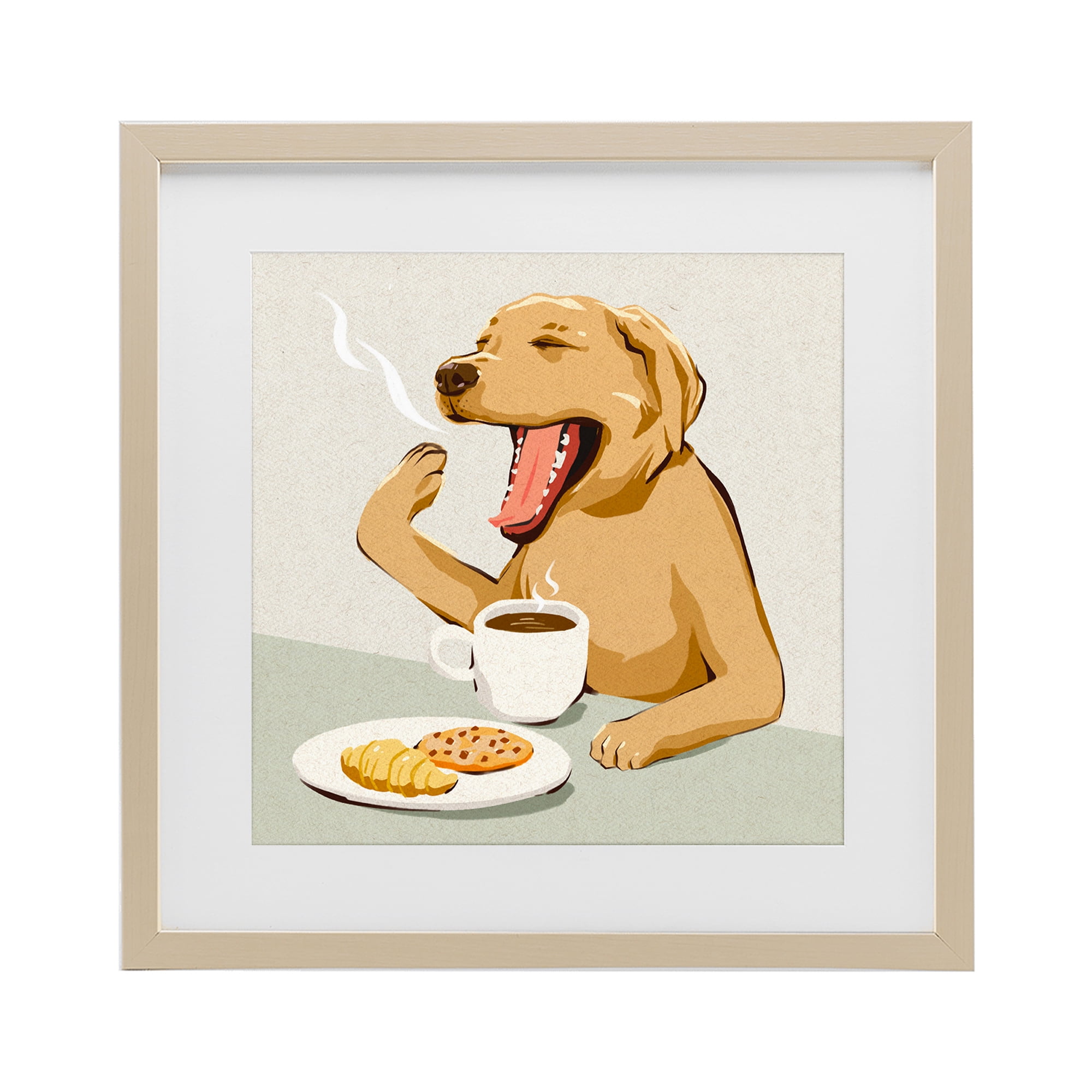 Stupell Industries Yawning Dog Morning Coffee Birch Framed Print Under Glass, design by Ziwei Li