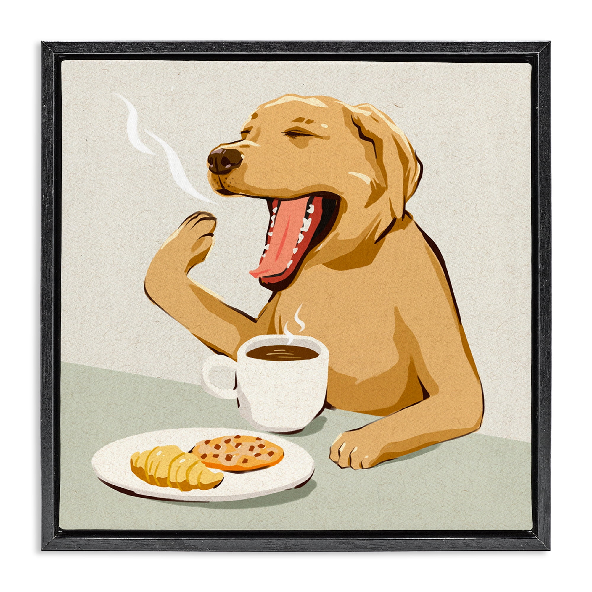 Stupell Industries Yawning Dog Morning Coffee Black Framed Floater Canvas Wall Art, design by Ziwei Li
