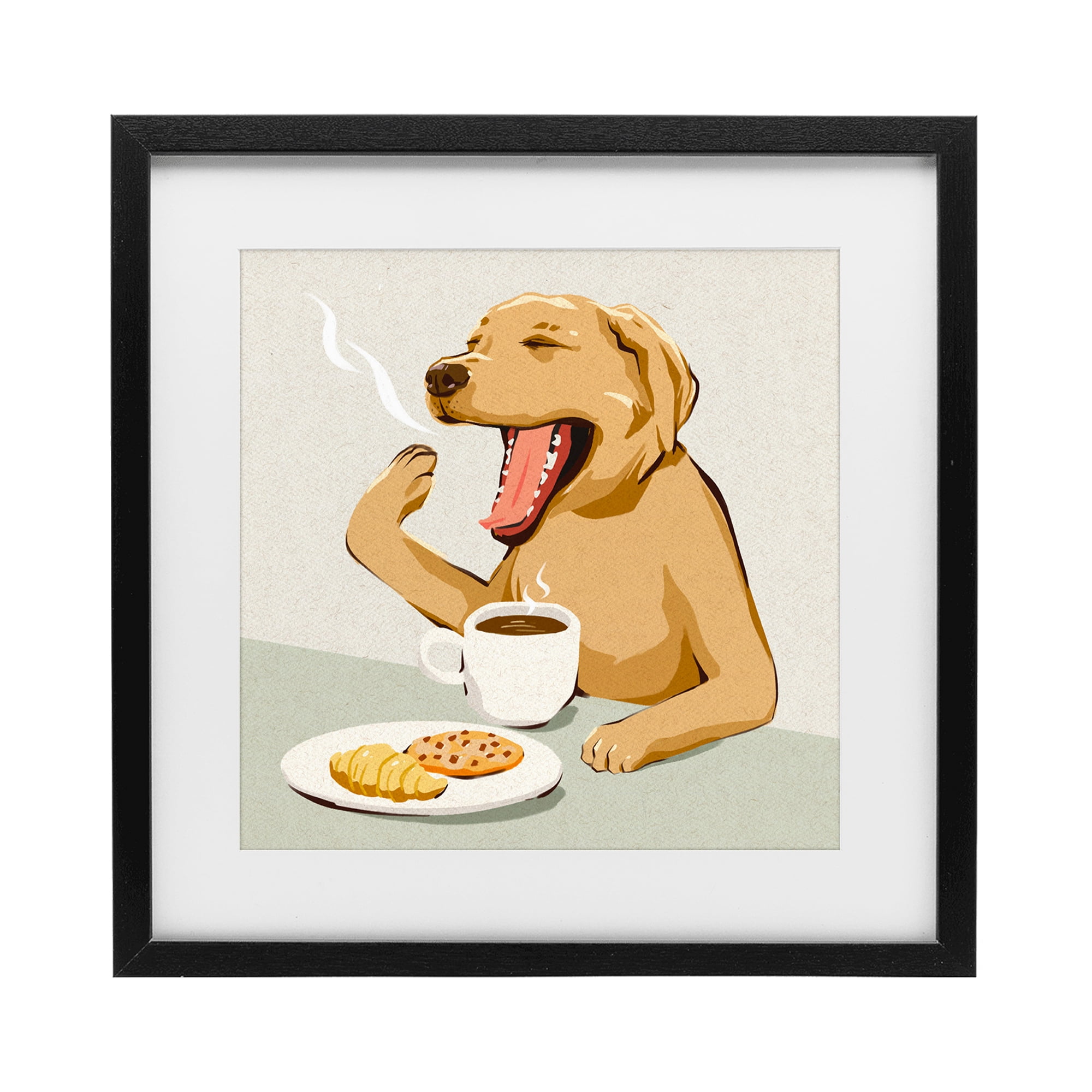 Stupell Industries Yawning Dog Morning Coffee Black Framed Print Under Glass, design by Ziwei Li