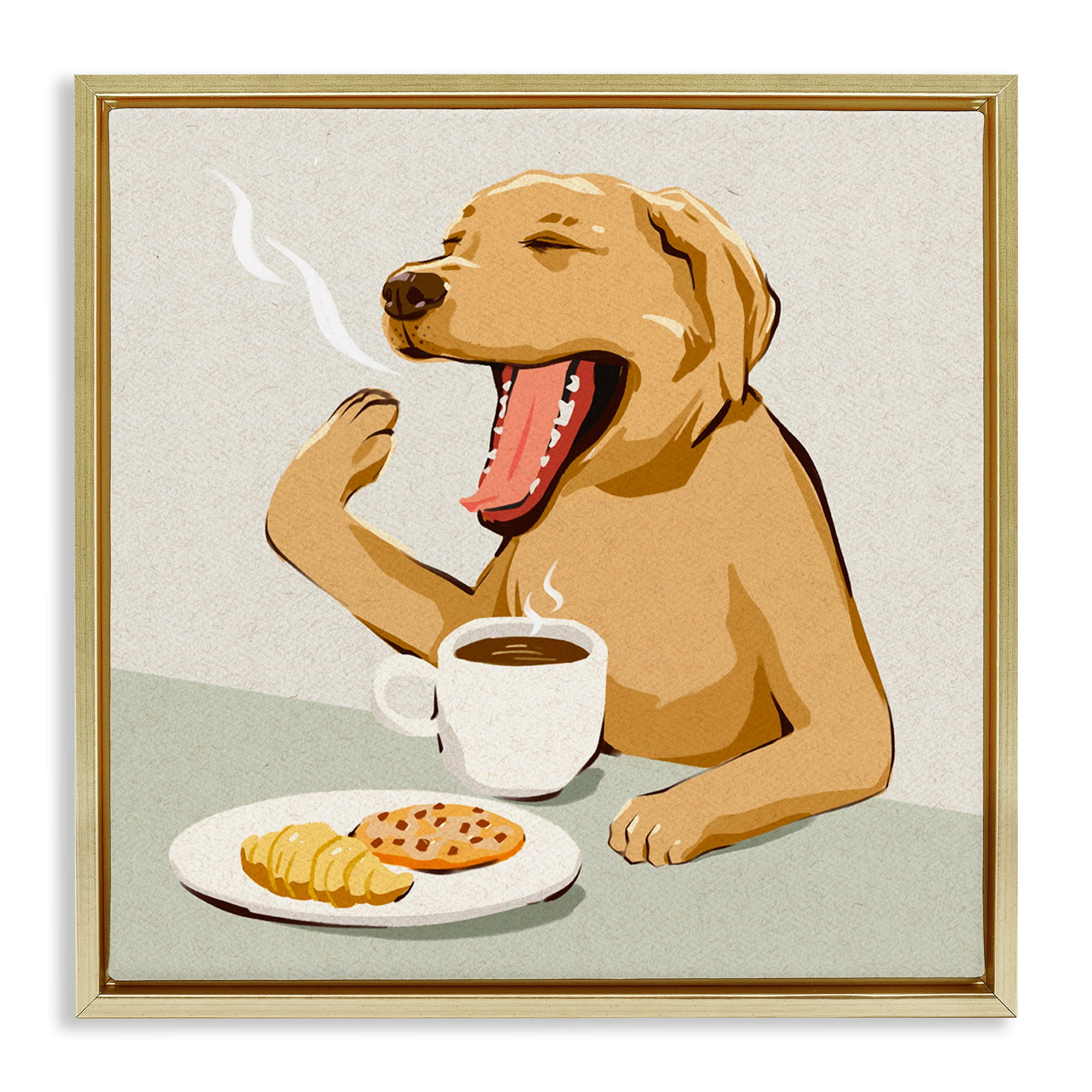 Stupell Industries Yawning Dog Morning Coffee Gold Framed Floater Canvas Wall Art, design by Ziwei Li