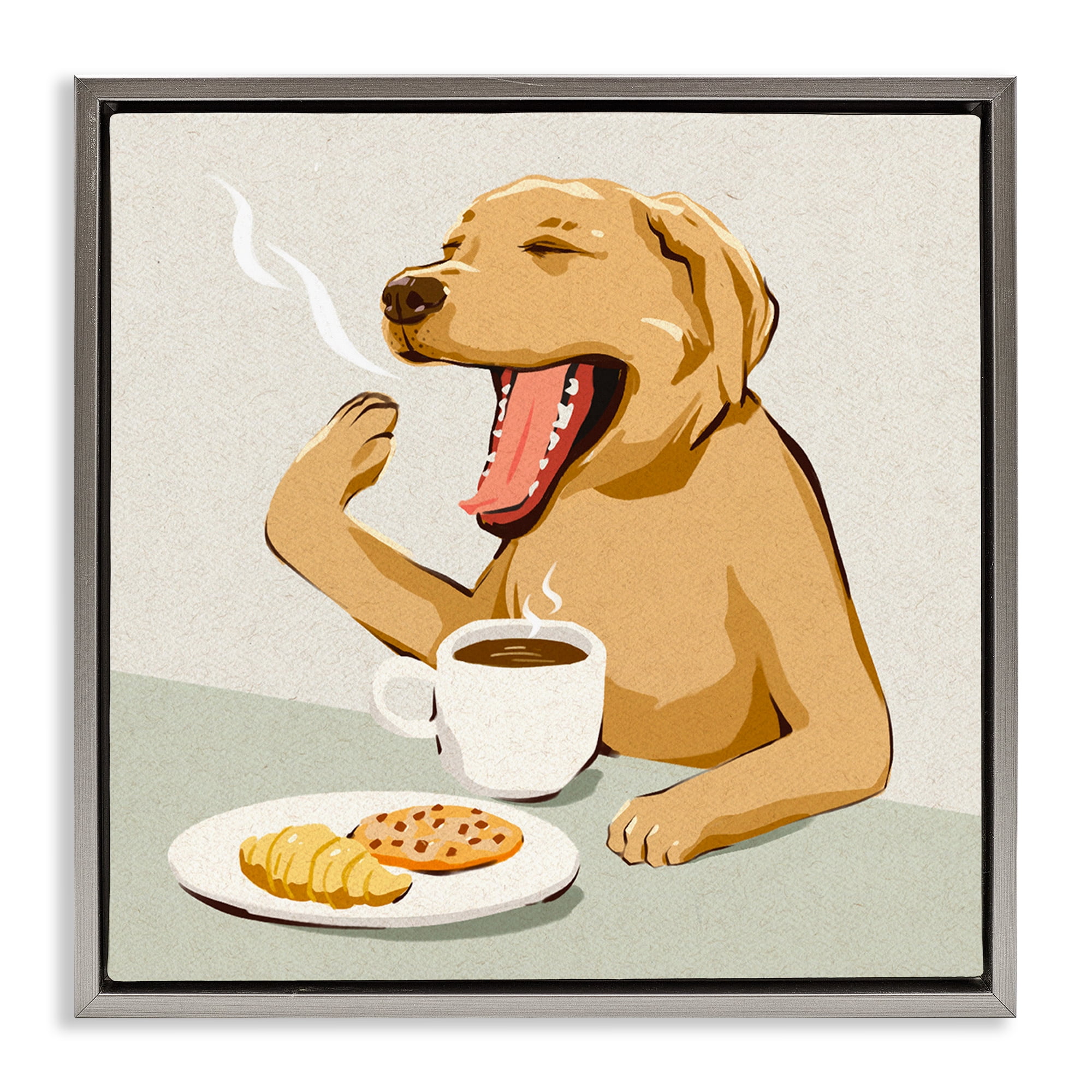 Stupell Industries Yawning Dog Morning Coffee Gray Framed Floater Canvas Wall Art, design by Ziwei Li