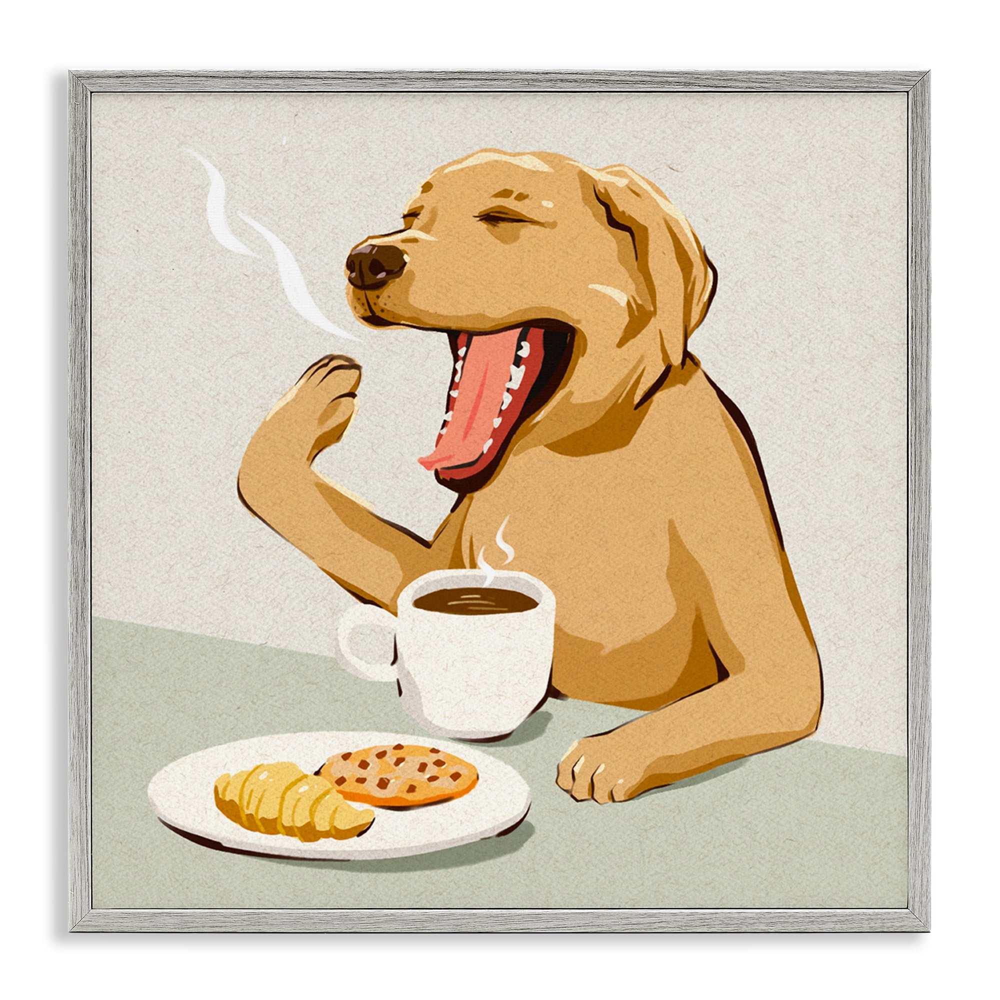 Stupell Industries Yawning Dog Morning Coffee Gray Framed Giclee Art, design by Ziwei Li