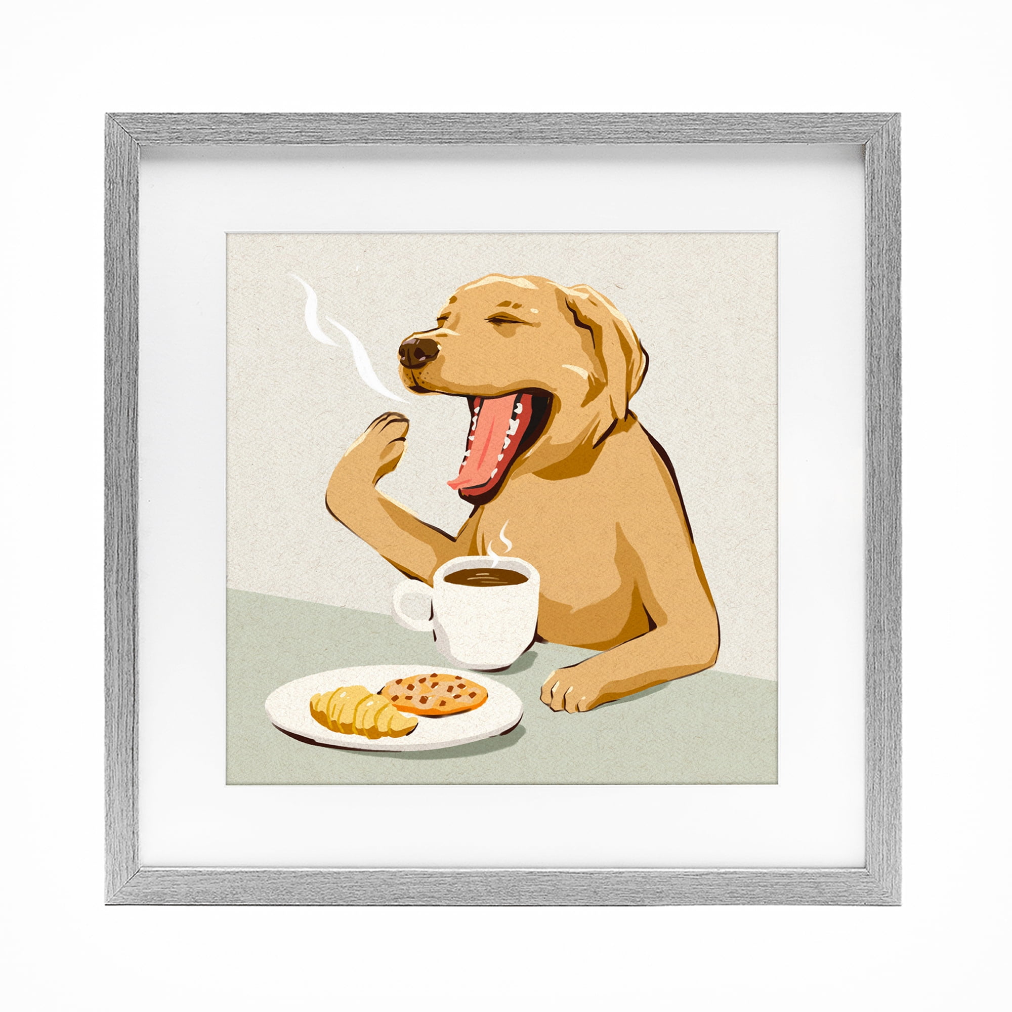 Stupell Industries Yawning Dog Morning Coffee Gray Framed Print Under Glass, design by Ziwei Li
