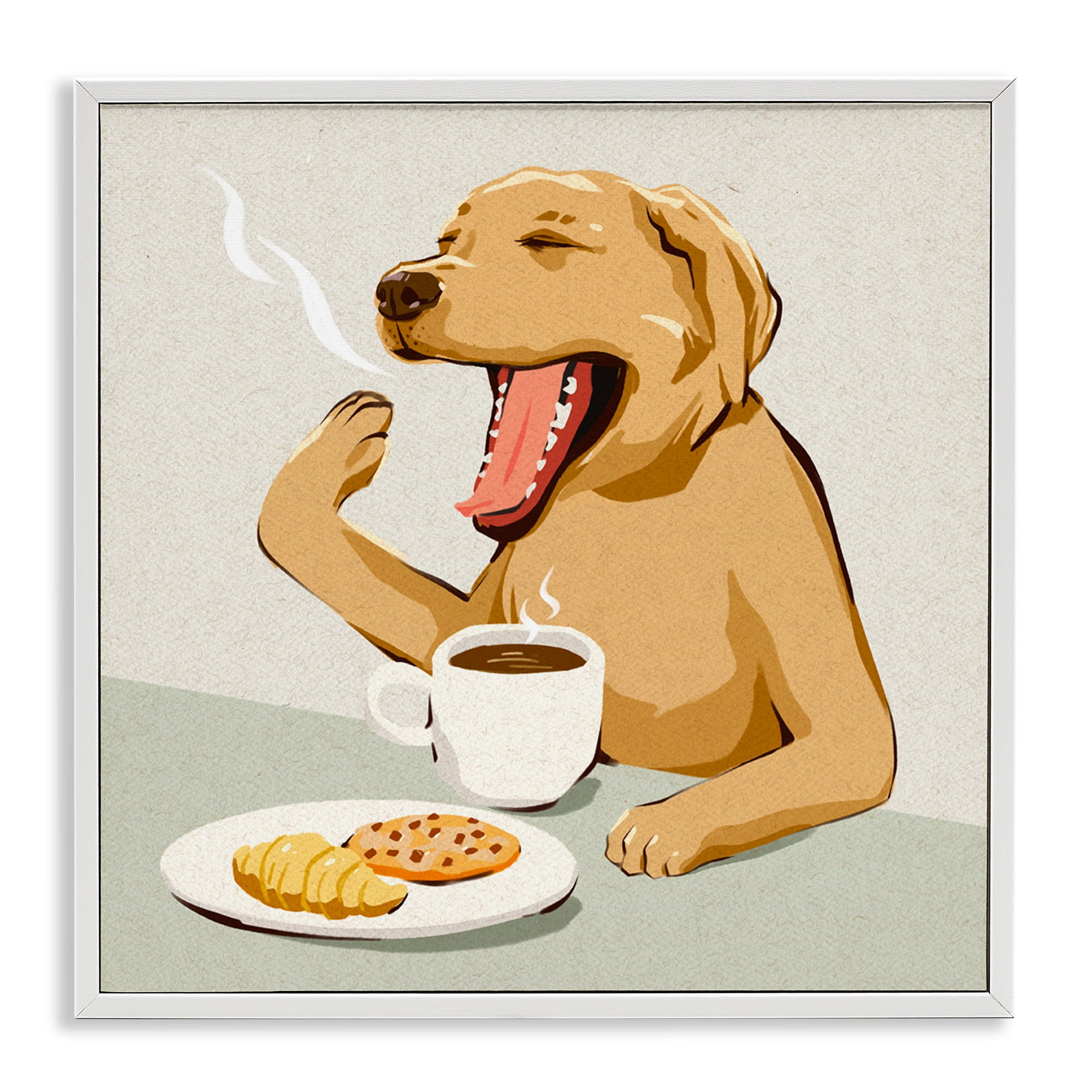 Stupell Industries Yawning Dog Morning Coffee White Framed Giclee Art, design by Ziwei Li
