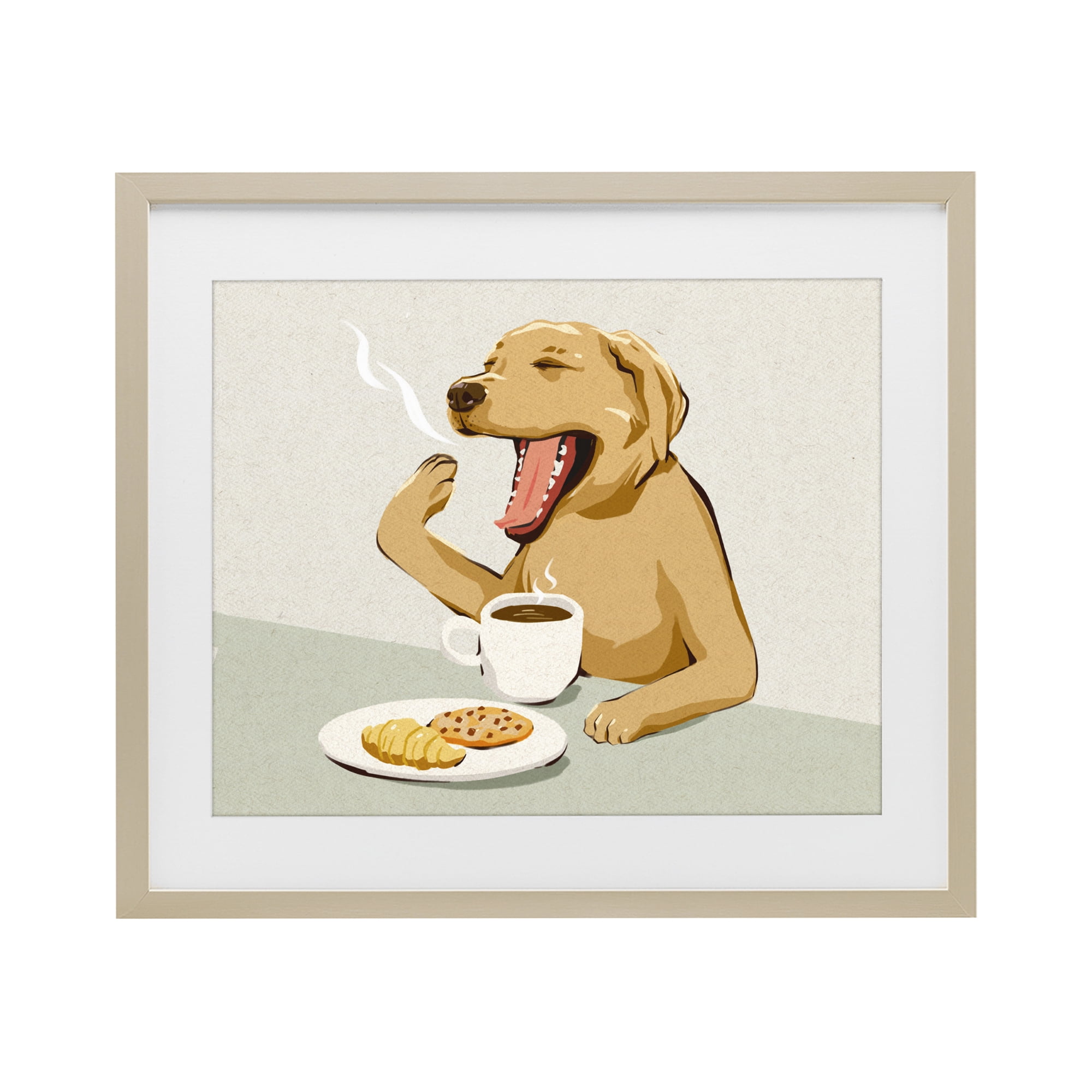 Stupell Industries Yawning Dog with Morning Coffee Birch Framed Print Under Glass, design by Ziwei Li