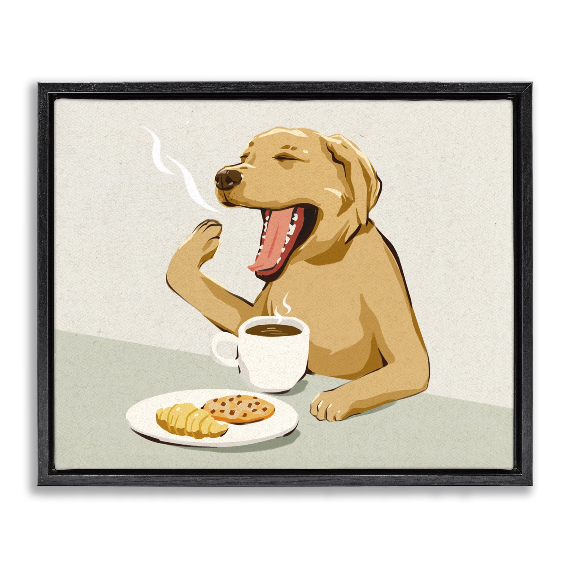 Stupell Industries Yawning Dog with Morning Coffee Black Framed Floater Canvas Wall Art, design by Ziwei Li