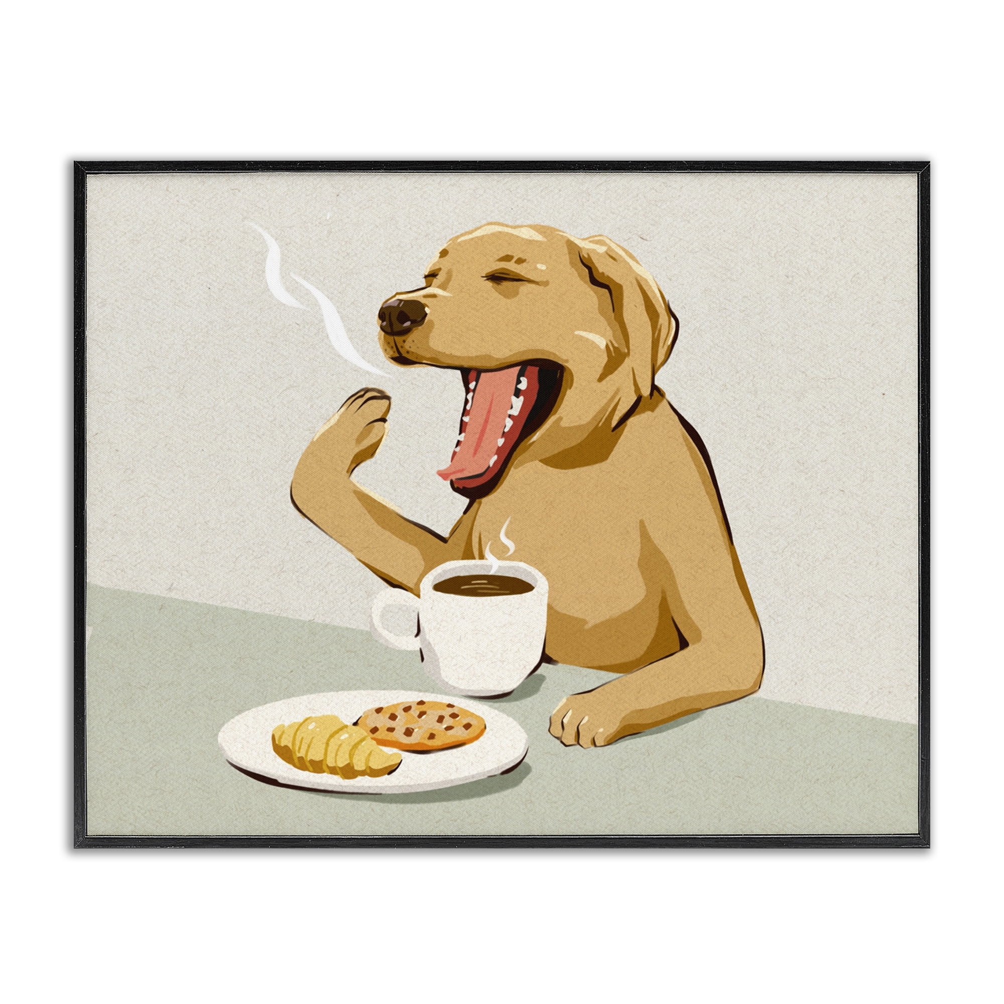 Stupell Industries Yawning Dog with Morning Coffee Black Framed Giclee Art, design by Ziwei Li