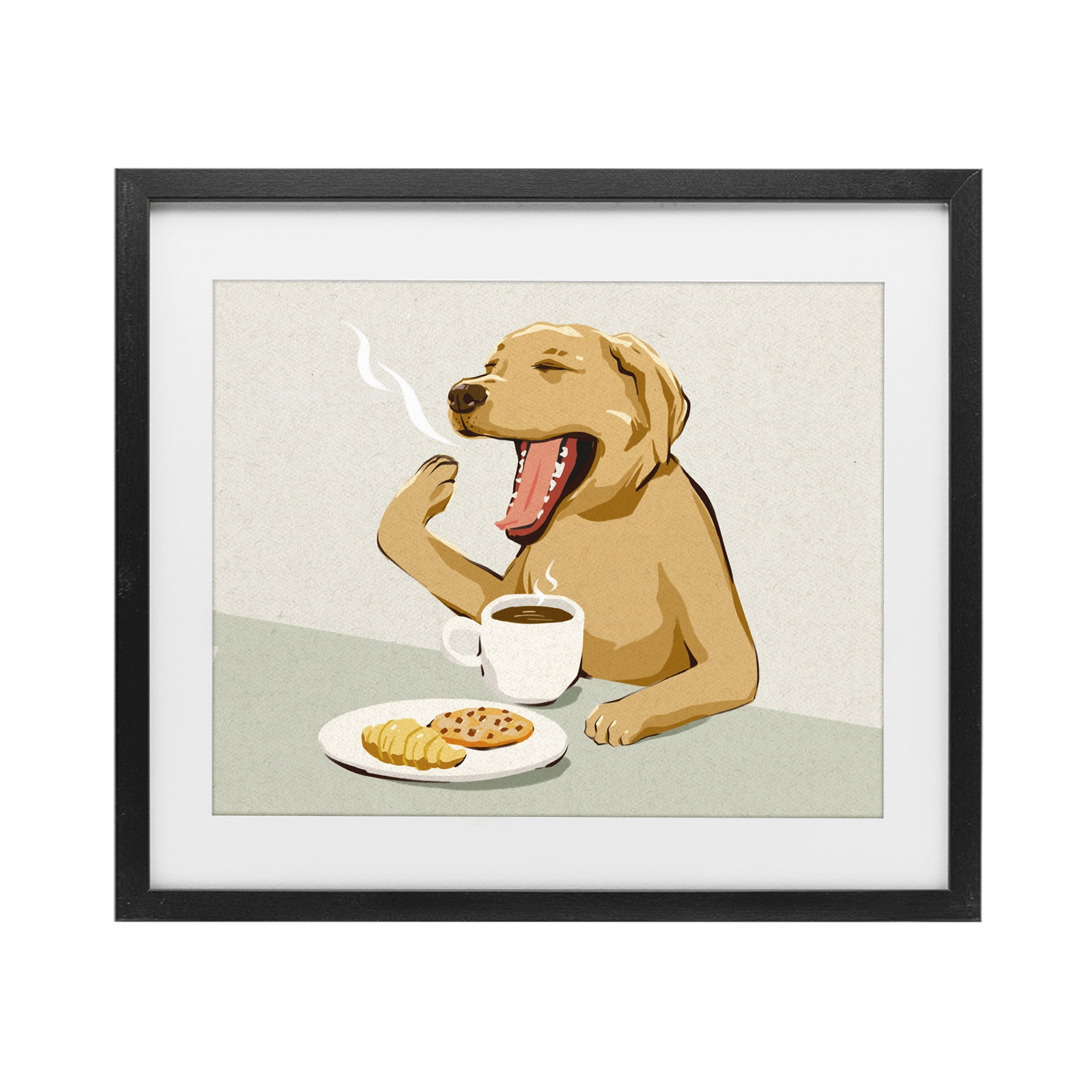 Stupell Industries Yawning Dog with Morning Coffee Black Framed Print Under Glass, design by Ziwei Li