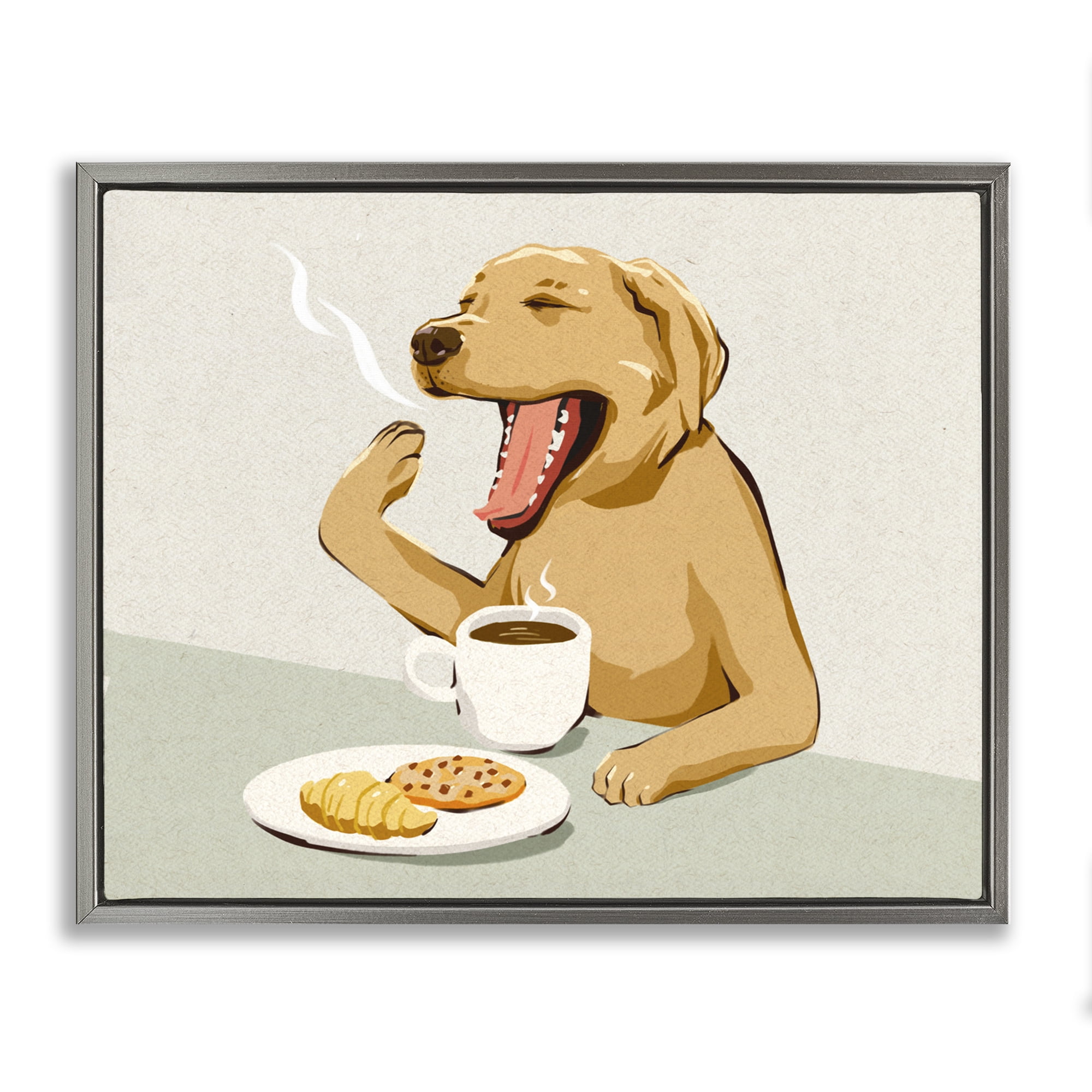 Stupell Industries Yawning Dog with Morning Coffee Gray Framed Floater Canvas Wall Art, design by Ziwei Li
