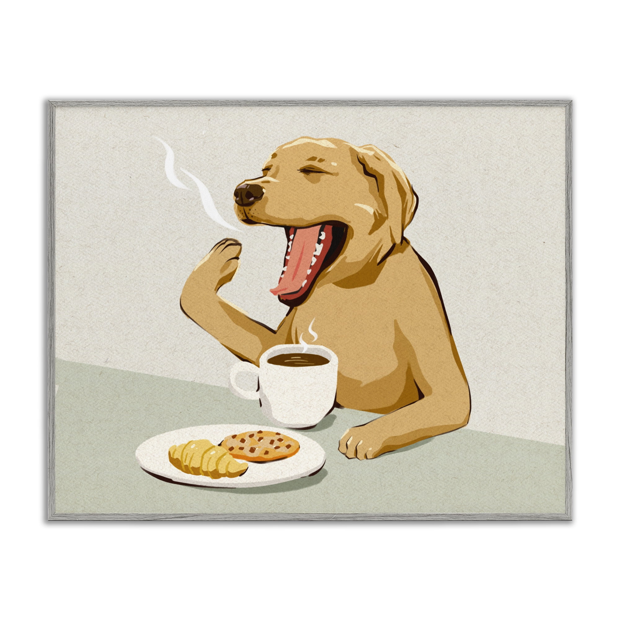 Stupell Industries Yawning Dog with Morning Coffee Gray Framed Giclee Art, design by Ziwei Li