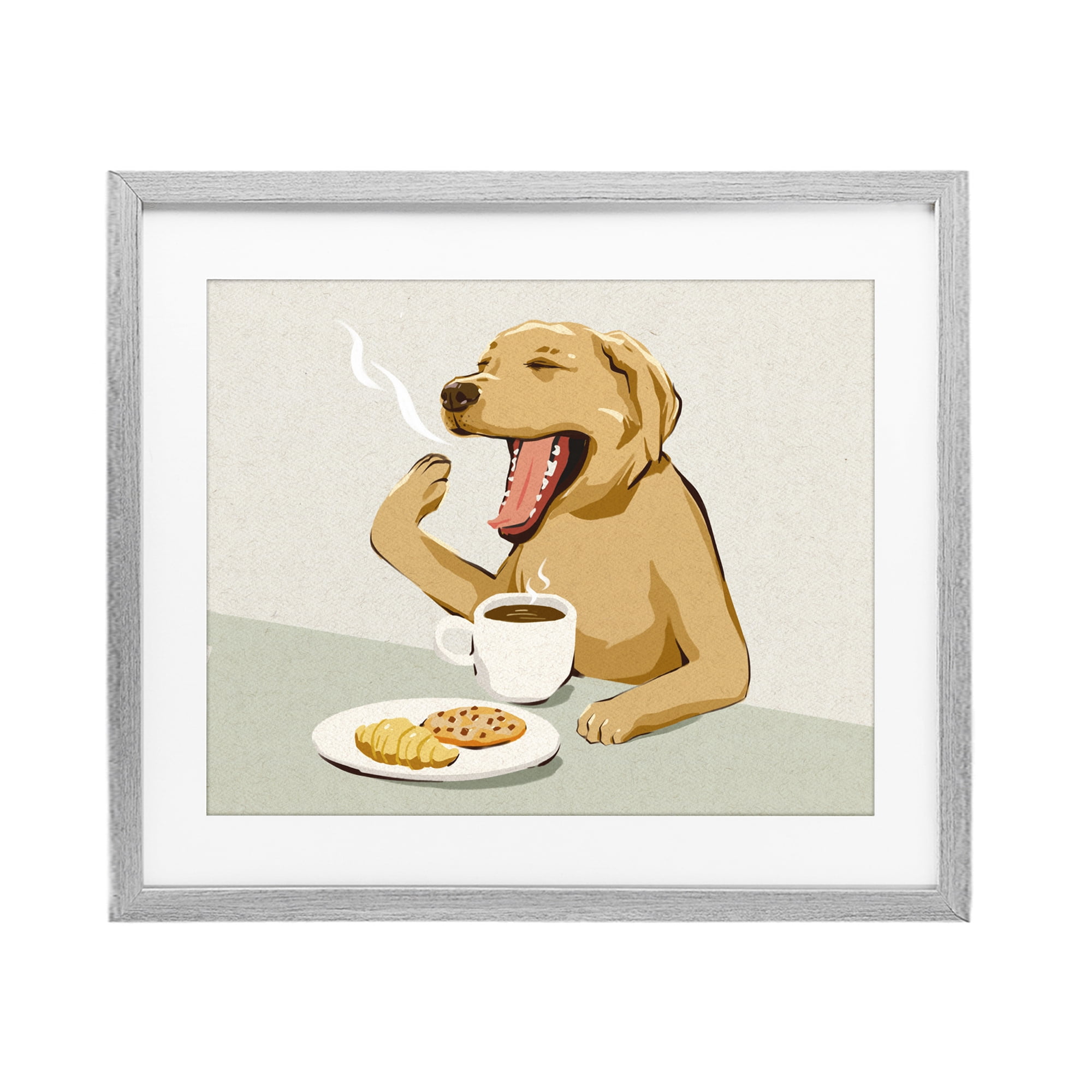 Stupell Industries Yawning Dog with Morning Coffee Gray Framed Print Under Glass, design by Ziwei Li
