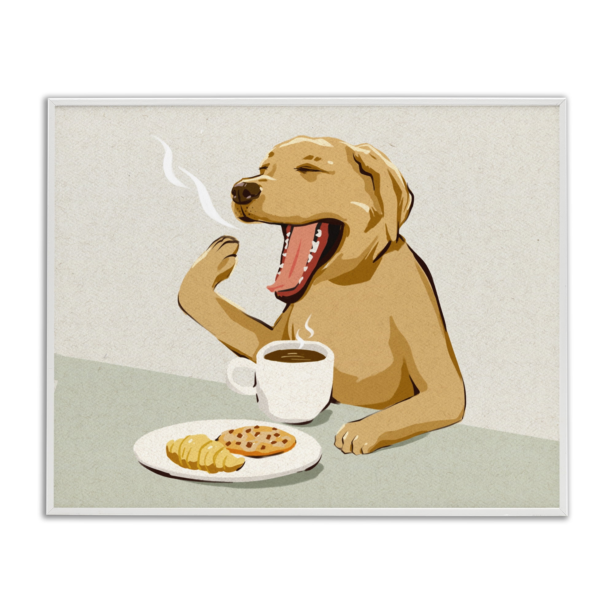 Stupell Industries Yawning Dog with Morning Coffee White Framed Giclee Art, design by Ziwei Li