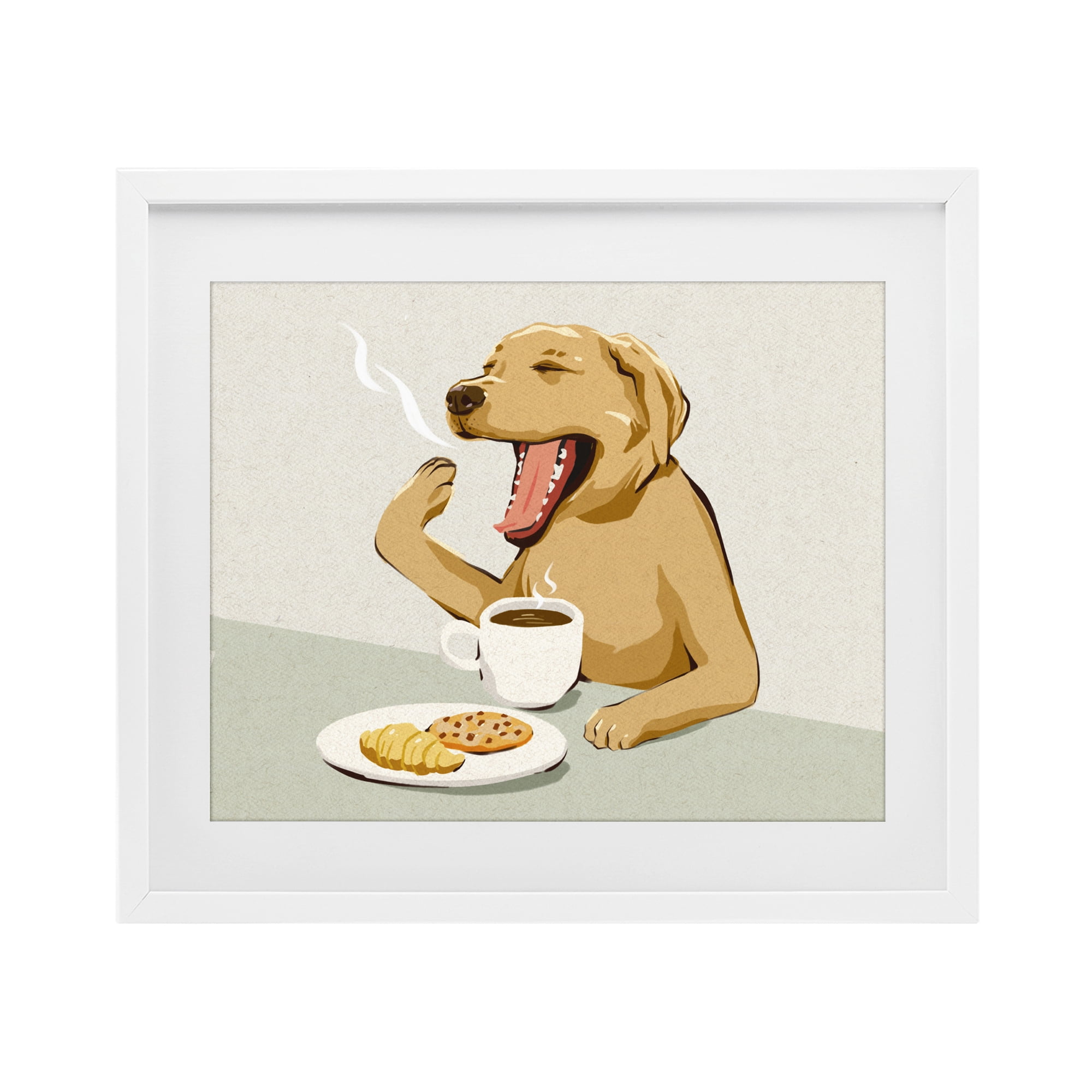 Stupell Industries Yawning Dog with Morning Coffee White Framed Print Under Glass, design by Ziwei Li