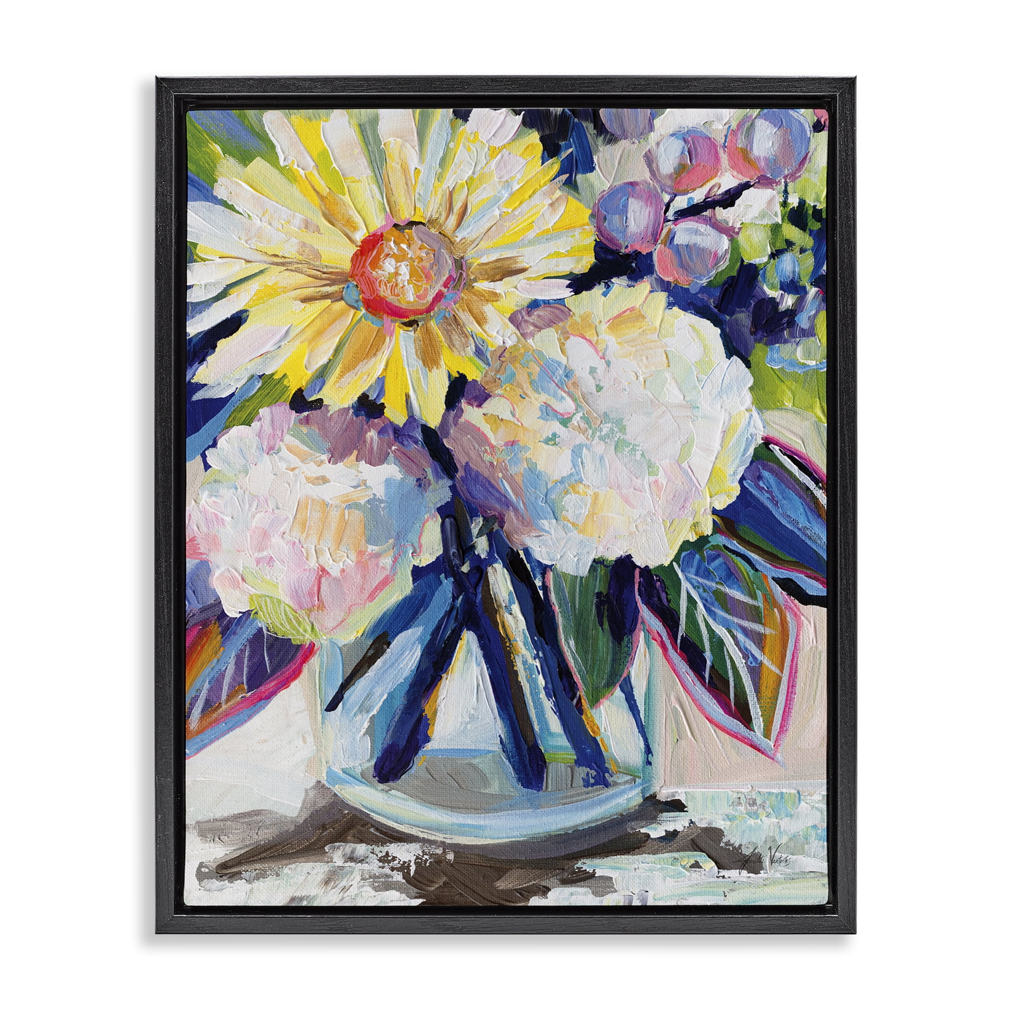 Stupell Industries Yearning Mixed Bouquet Plants & Flowers Painting Black Floater Framed Canvas Art Print Wall Art, 25 x 31