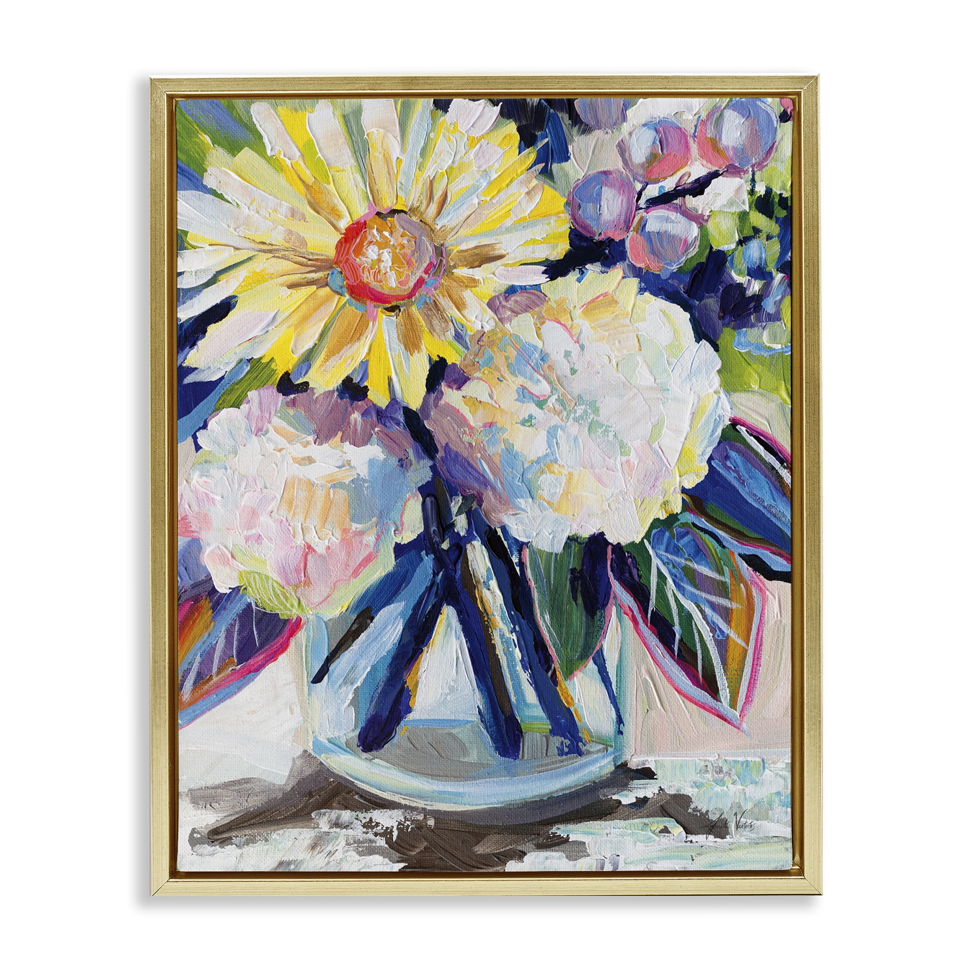 Stupell Industries Yearning Mixed Bouquet Plants & Flowers Painting Gold Floater Framed Canvas Art Print Wall Art, 25 x 31