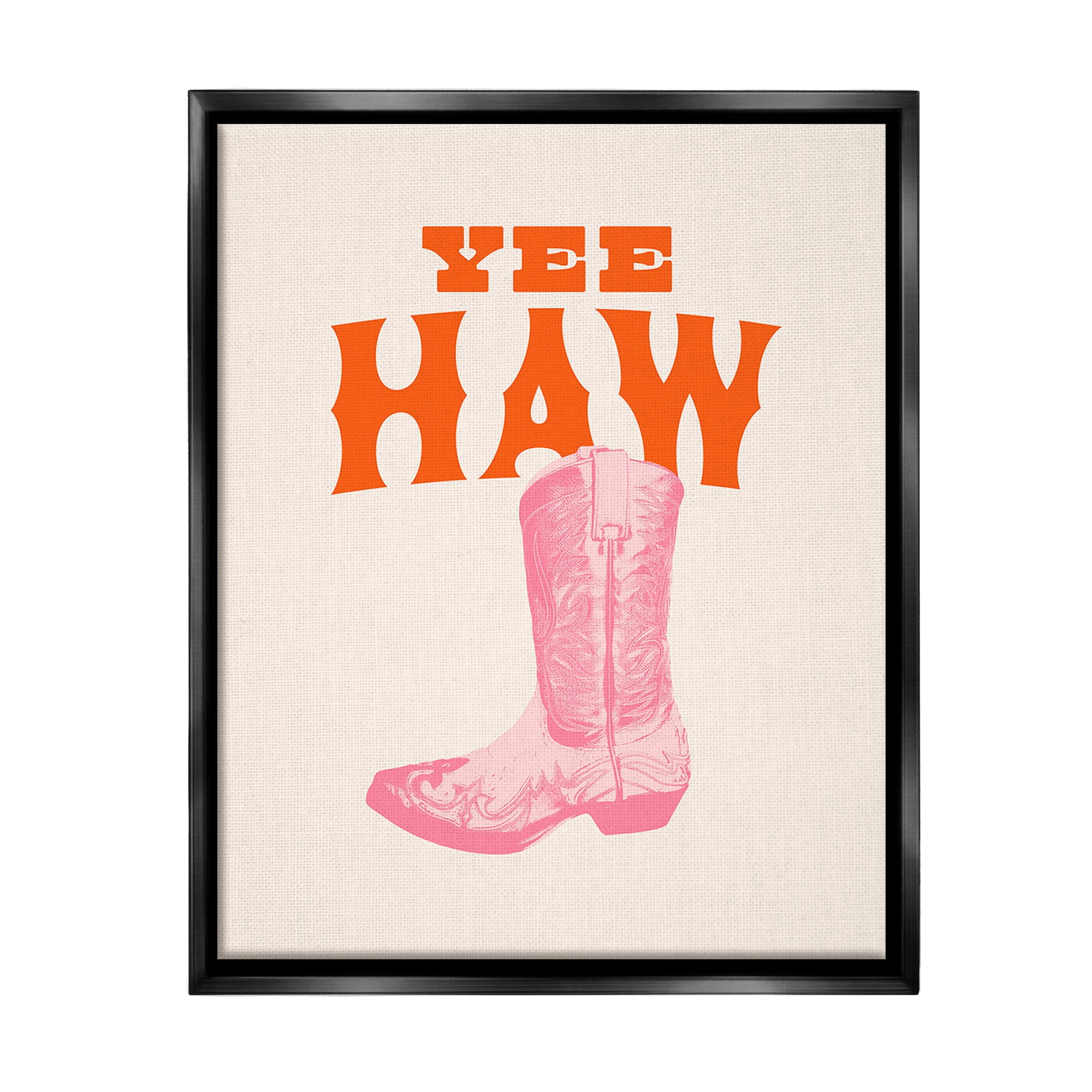 Stupell Industries Yee Haw Cowboy Boot Typography Painting Black Floater Framed Canvas Art Print Wall Art, 25 x 31