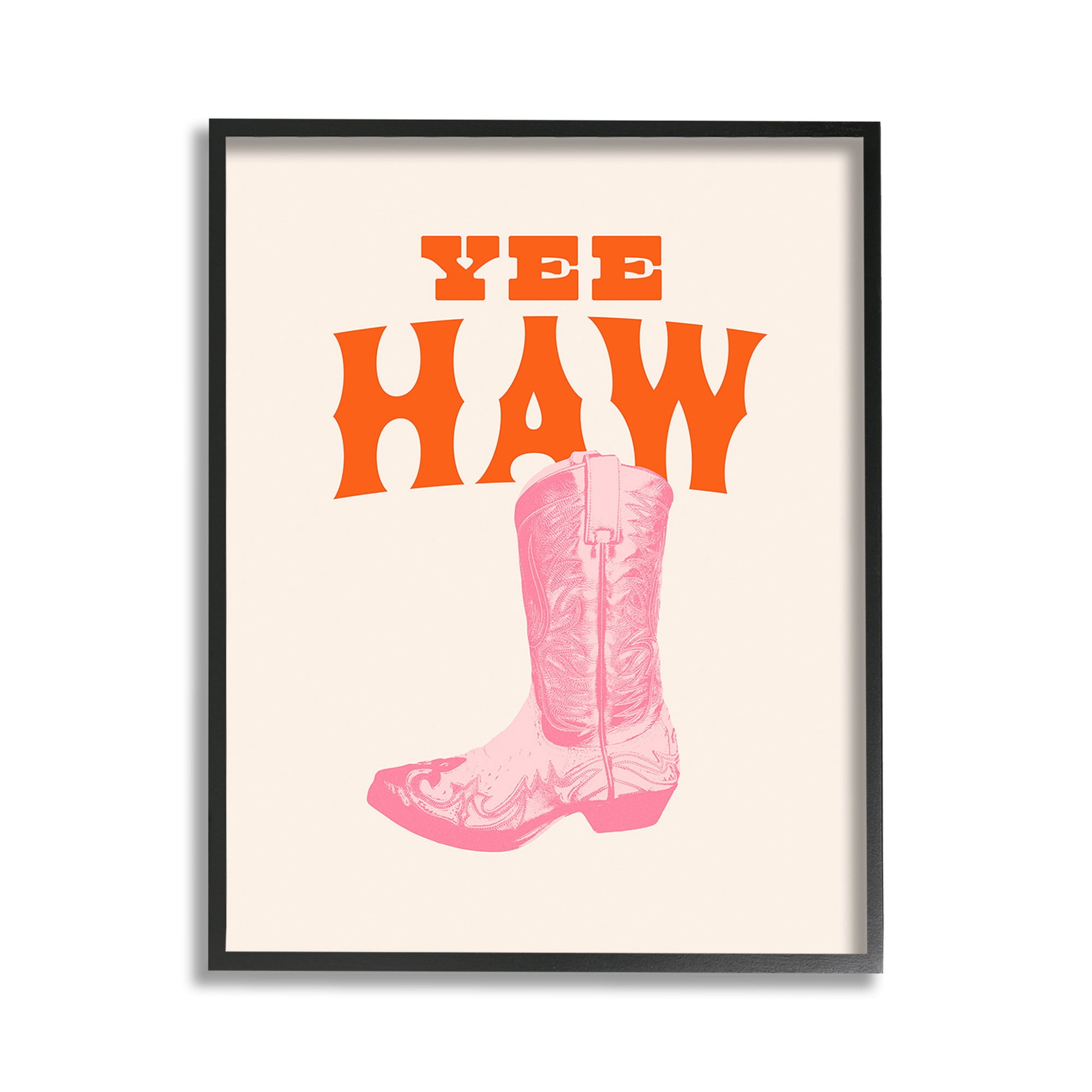 Stupell Industries Yee Haw Cowboy Boot Typography Painting Black Framed Art Print Wall Art, 11 x 14