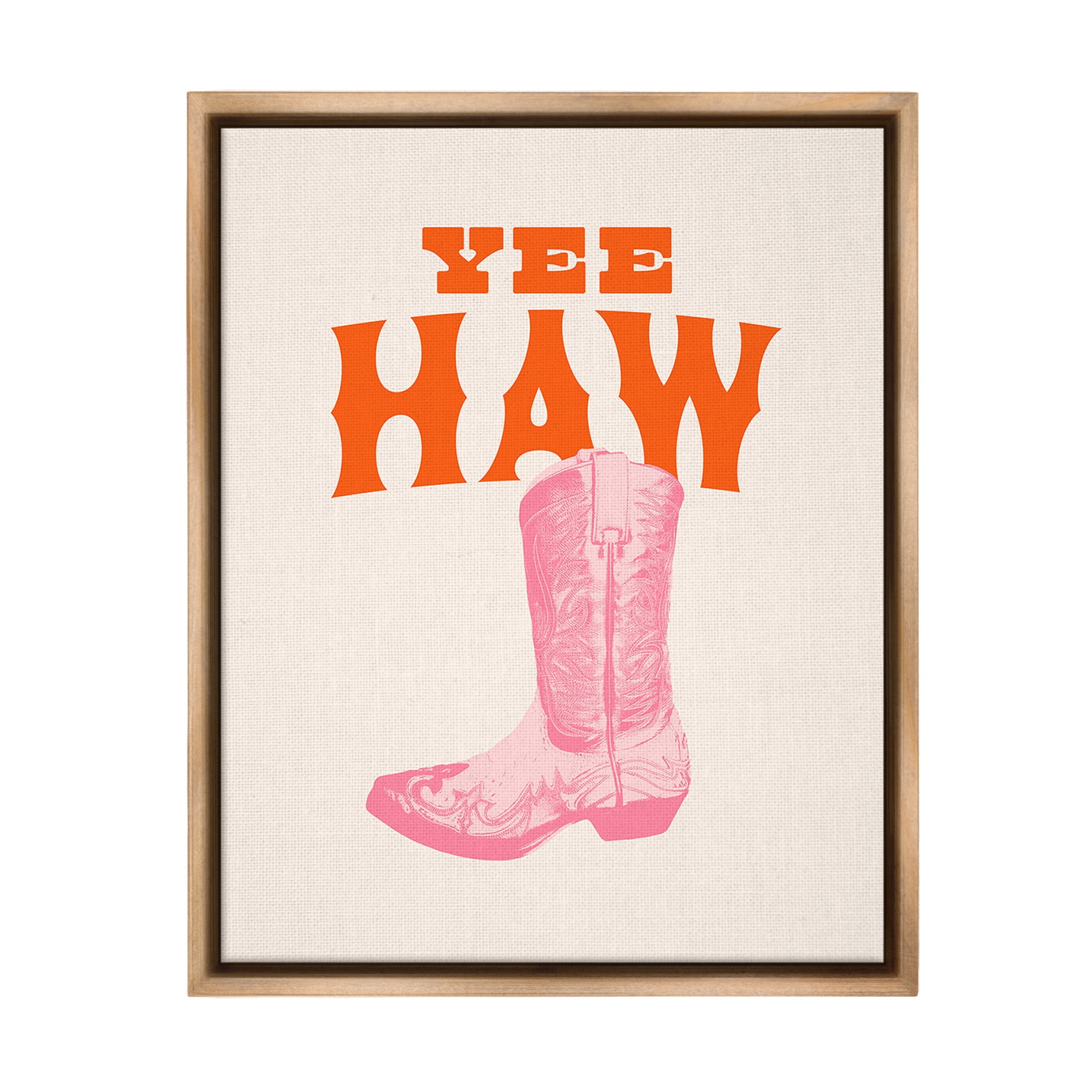 Stupell Industries Yee Haw Cowboy Boot Typography Painting Brown Floater Framed Canvas Art Print Wall Art, 17 x 21
