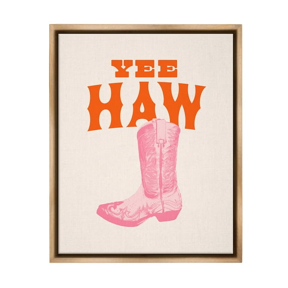 Stupell Industries Yee Haw Cowboy Boot Typography Painting Brown Floater Framed Canvas Art Print Wall Art, 25 x 31