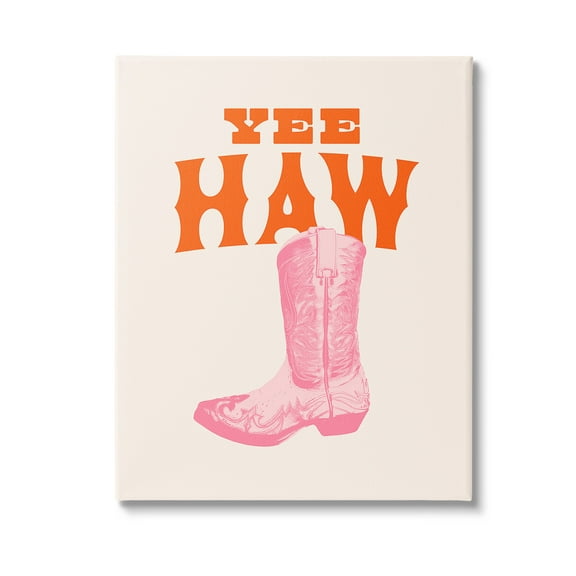 Stupell Industries Yee Haw Cowboy Boot Typography Painting Gallery Wrapped Canvas Art Print Wall Art, 16 x 20