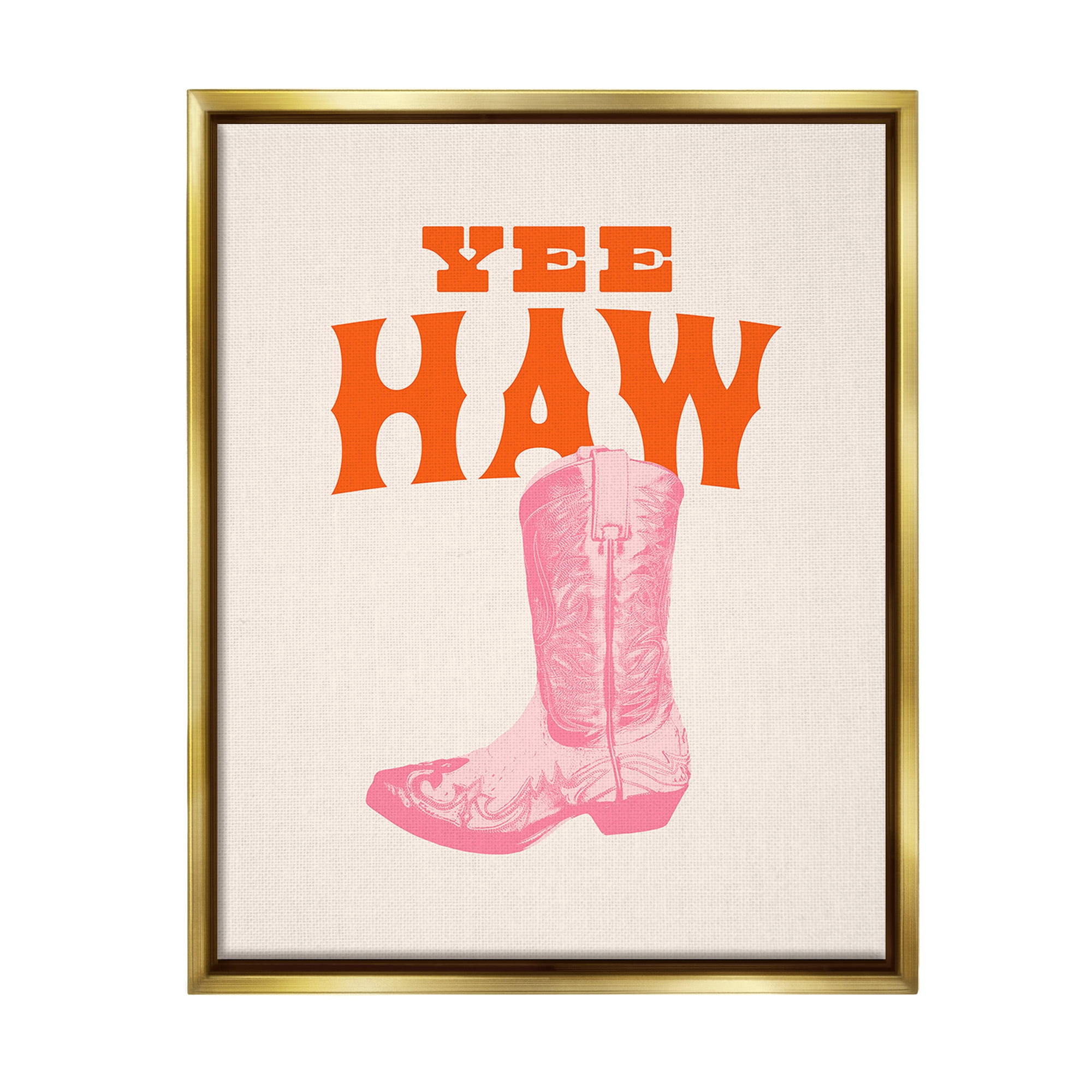 Stupell Industries Yee Haw Cowboy Boot Typography Painting Gold Floater Framed Canvas Art Print Wall Art, 25 x 31
