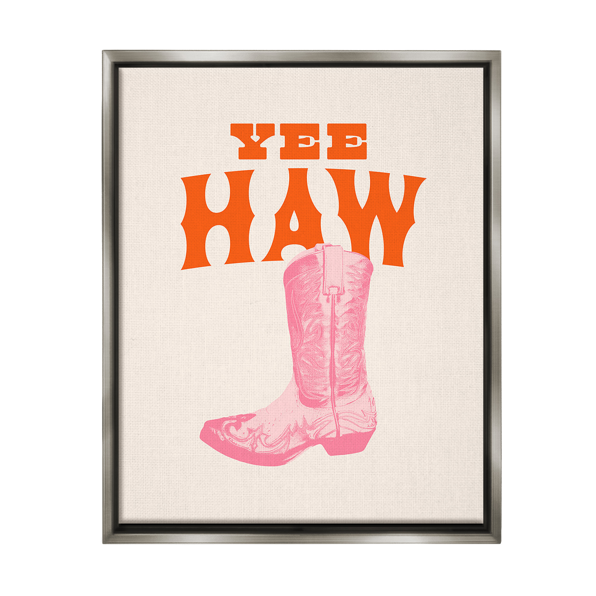 Stupell Industries Yee Haw Cowboy Boot Typography Painting Gray Floater Framed Canvas Art Print Wall Art, 17 x 21