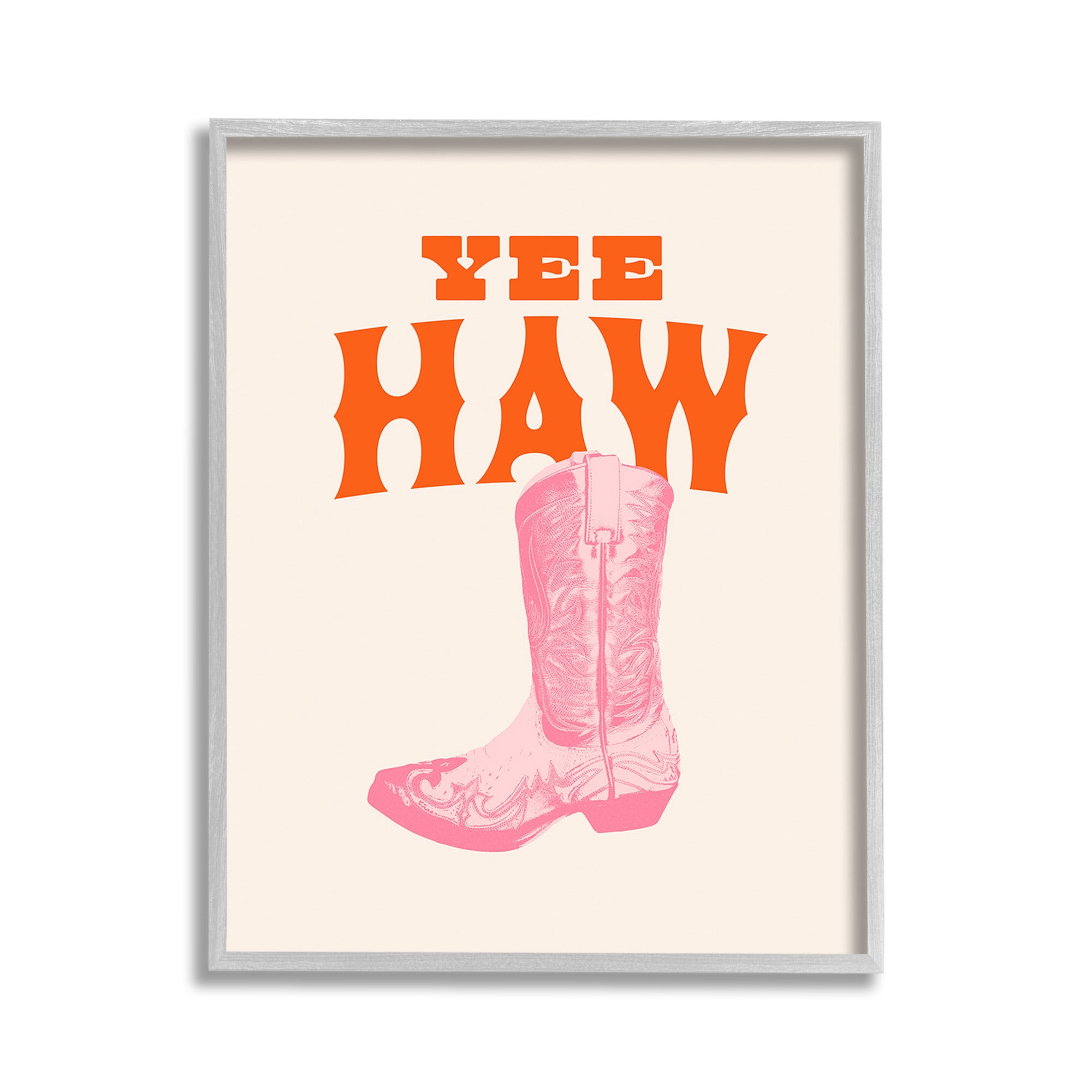 Stupell Industries Yee Haw Cowboy Boot Typography Painting Gray Framed Art Print Wall Art, 11 x 14