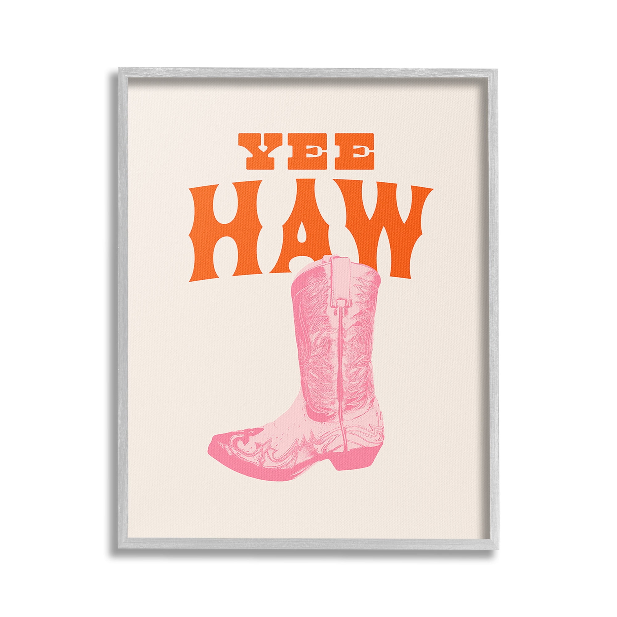 Stupell Industries Yee Haw Cowboy Boot Typography Painting Gray Framed Art Print Wall Art, 16 x 20