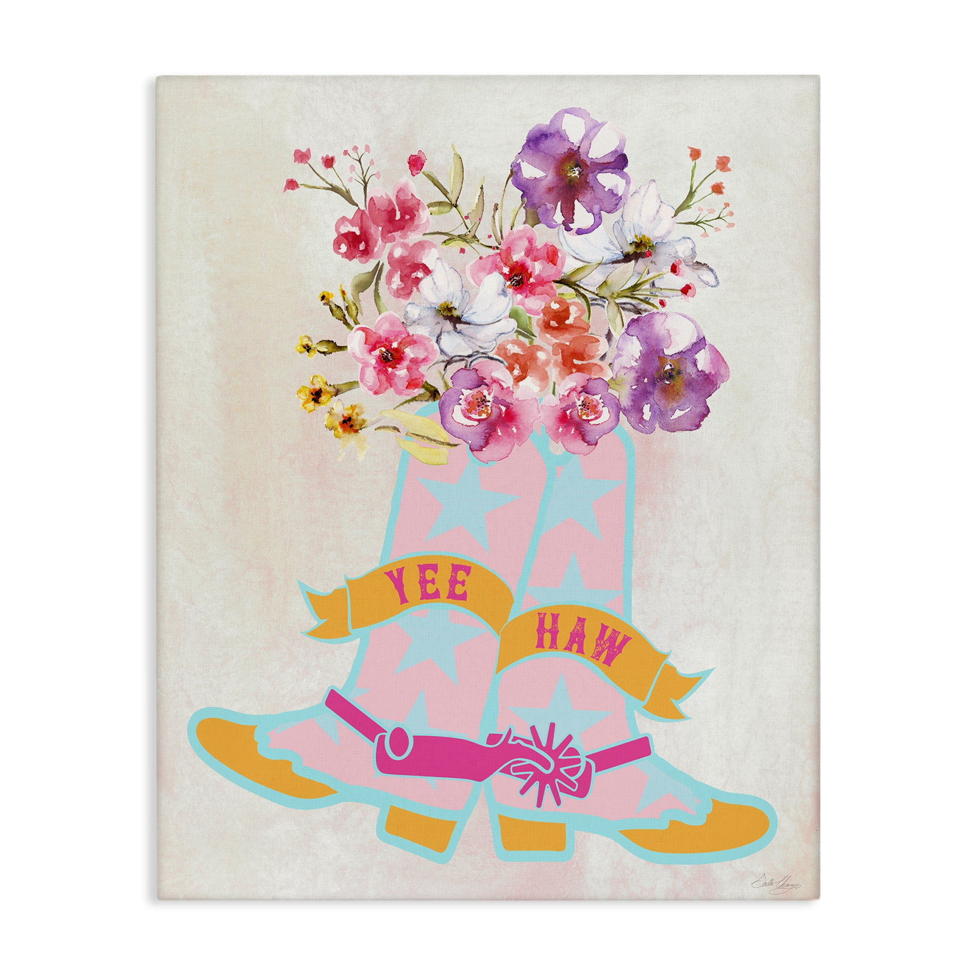 Stupell Industries Yee Haw Floral Cowgirl Plants & Flowers Painting Wrapped Canvas Art Print Wall Art, 16 x 20
