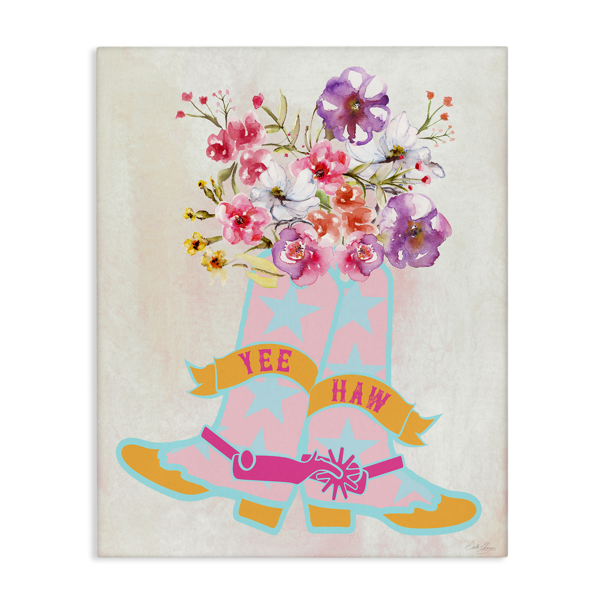 Stupell Industries Yee Haw Floral Cowgirl Plants & Flowers Painting Wrapped Canvas Art Print Wall Art, 30 x 40