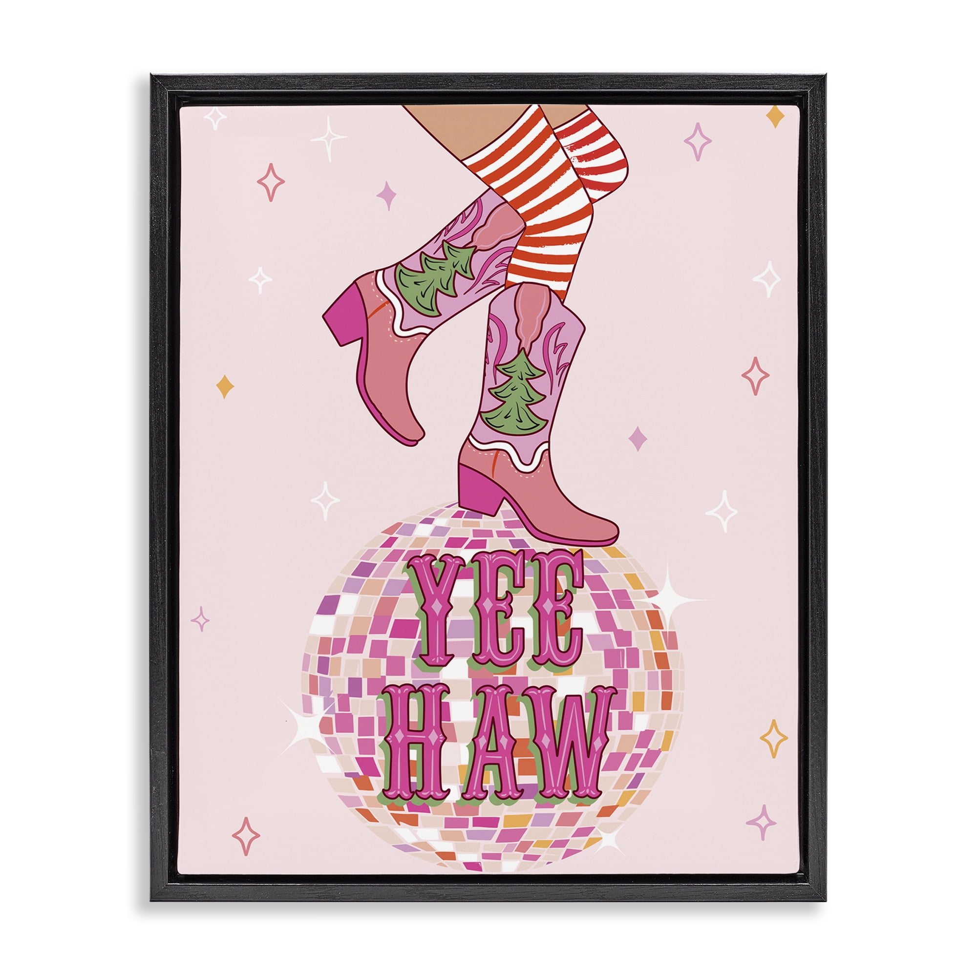 Stupell Industries Yeehaw Christmas Cowboy Holiday Painting Black Floater Framed Canvas Art Prints Wall Art, 25 x 31