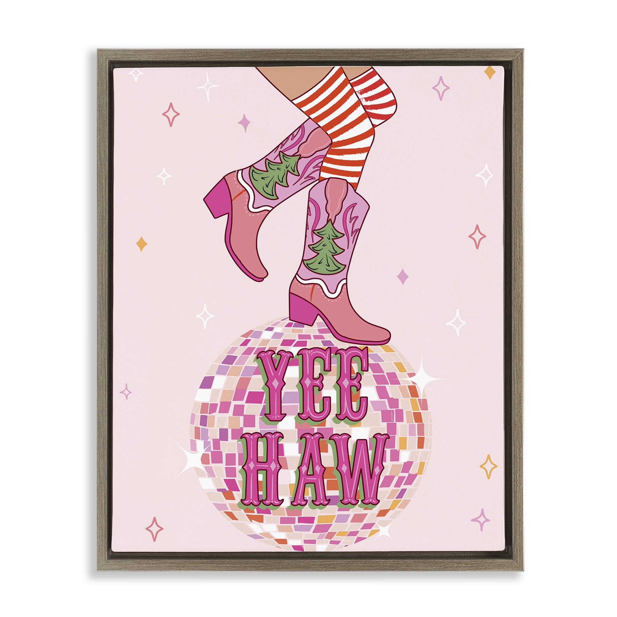 Stupell Industries Yeehaw Christmas Cowboy Holiday Painting Brown Floater Framed Canvas Art Prints Wall Art, 17 x 21