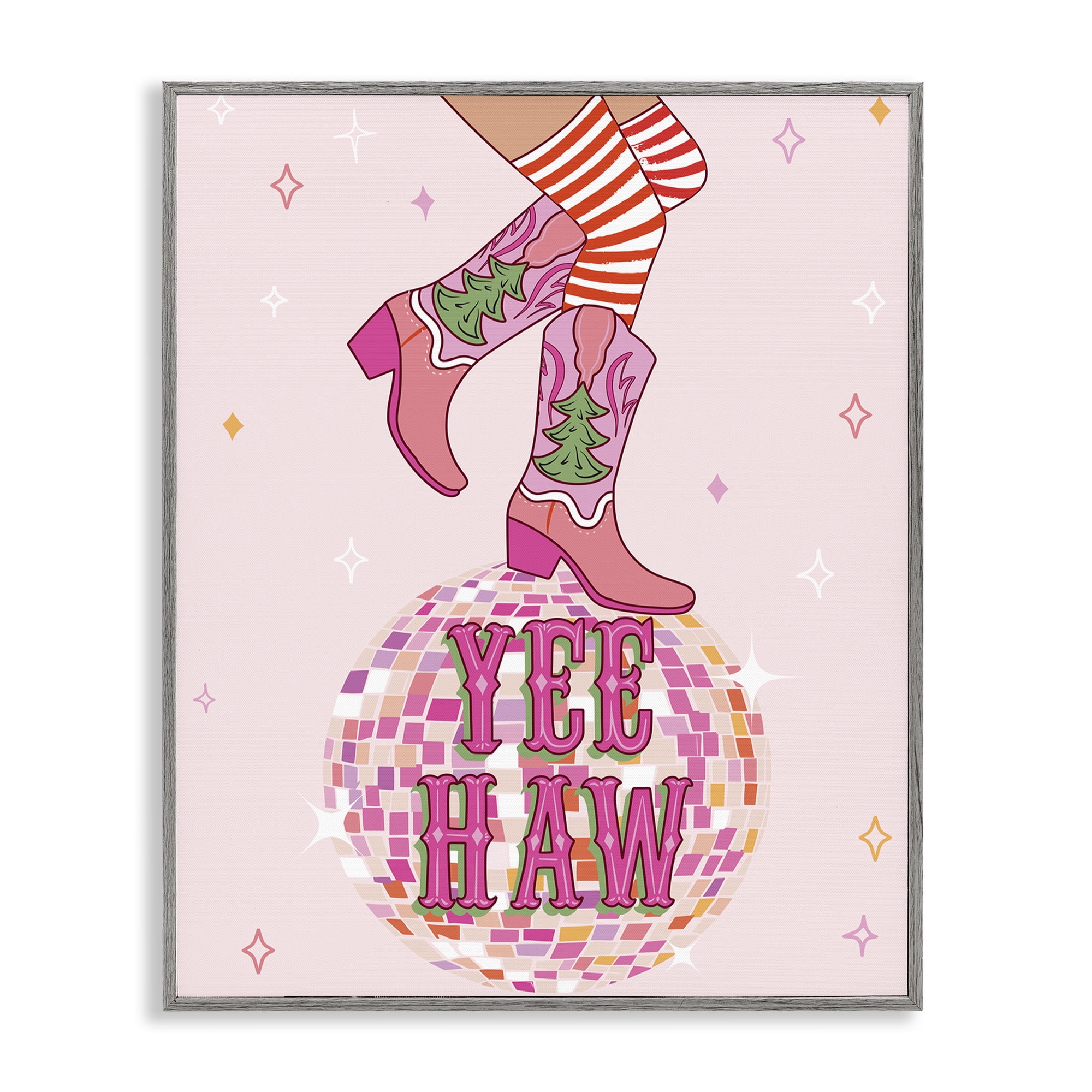 Stupell Industries Yeehaw Christmas Cowboy Holiday Painting Gray Framed Art Prints Wall Art, 16 x 20