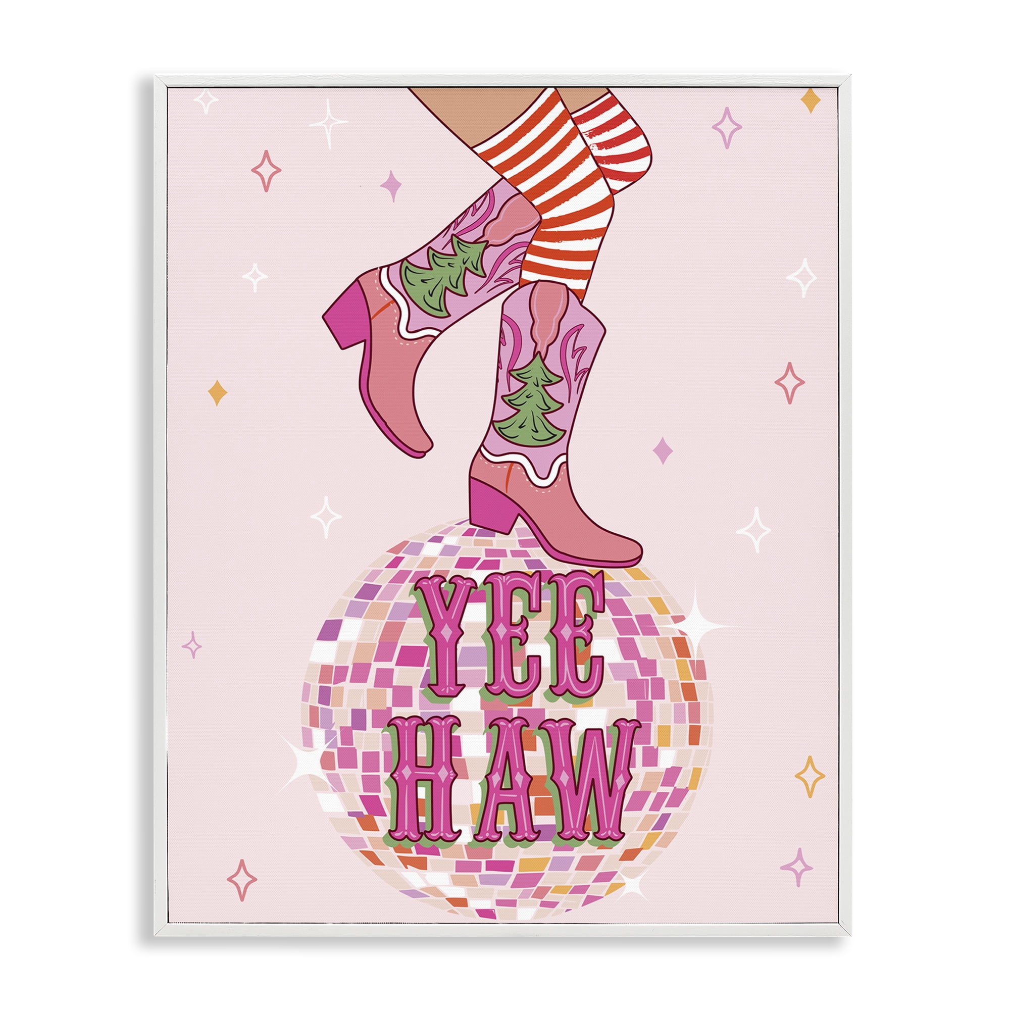 Stupell Industries Yeehaw Christmas Cowboy Holiday Painting White Framed Art Prints Wall Art, 11 x 14
