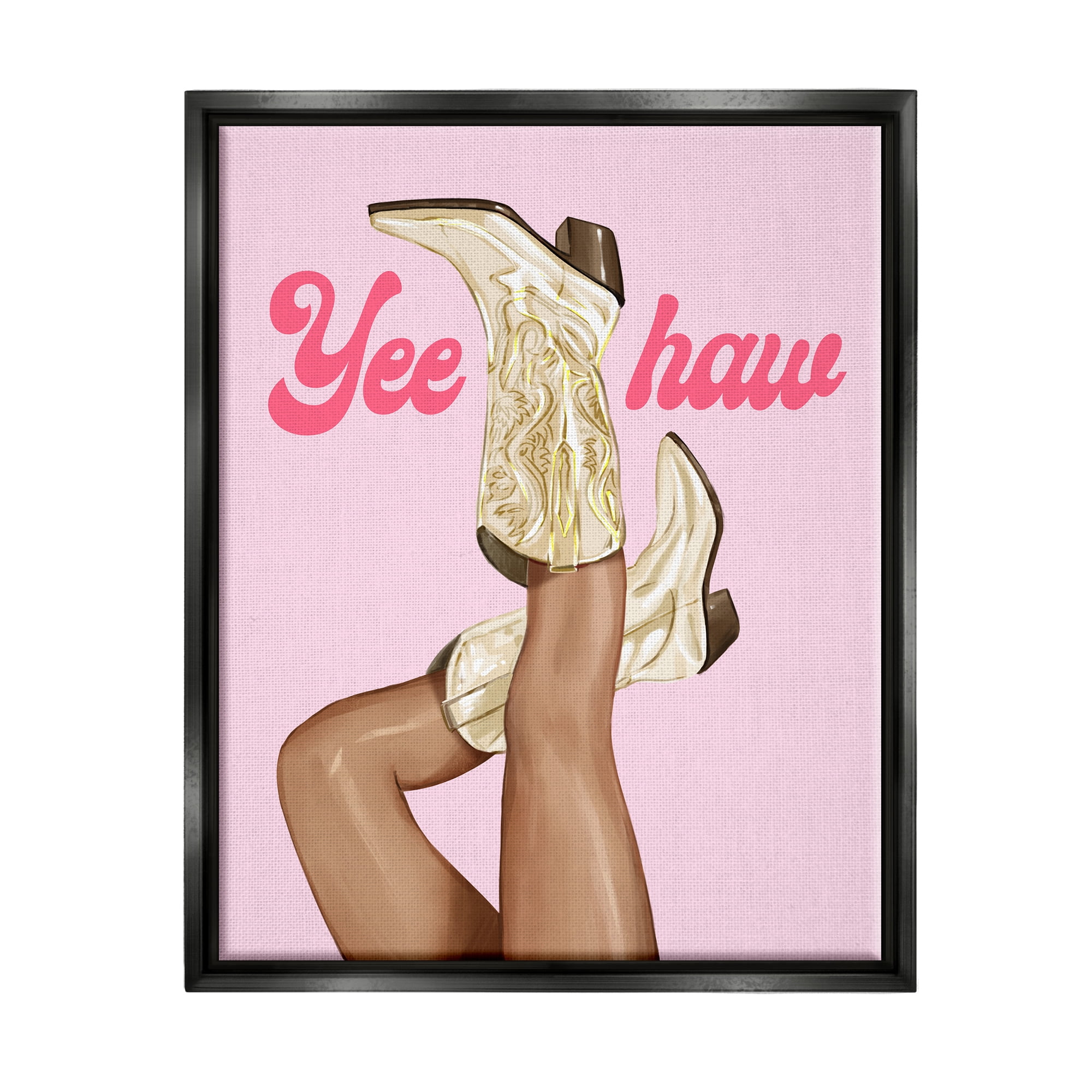 Stupell Industries Yeehaw Cowgirl Boots Typography Painting Black Floater Framed Canvas Art Print Wall Art, 17 x 21