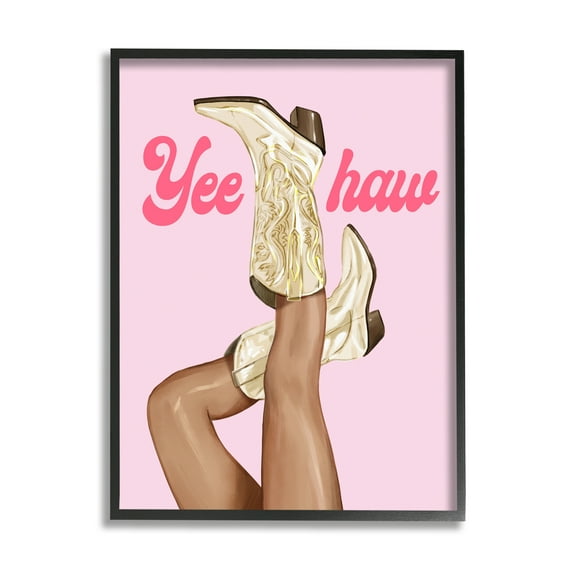 Stupell Industries Yeehaw Cowgirl Boots Typography Painting Black Framed Art Print Wall Art, 24 x 30