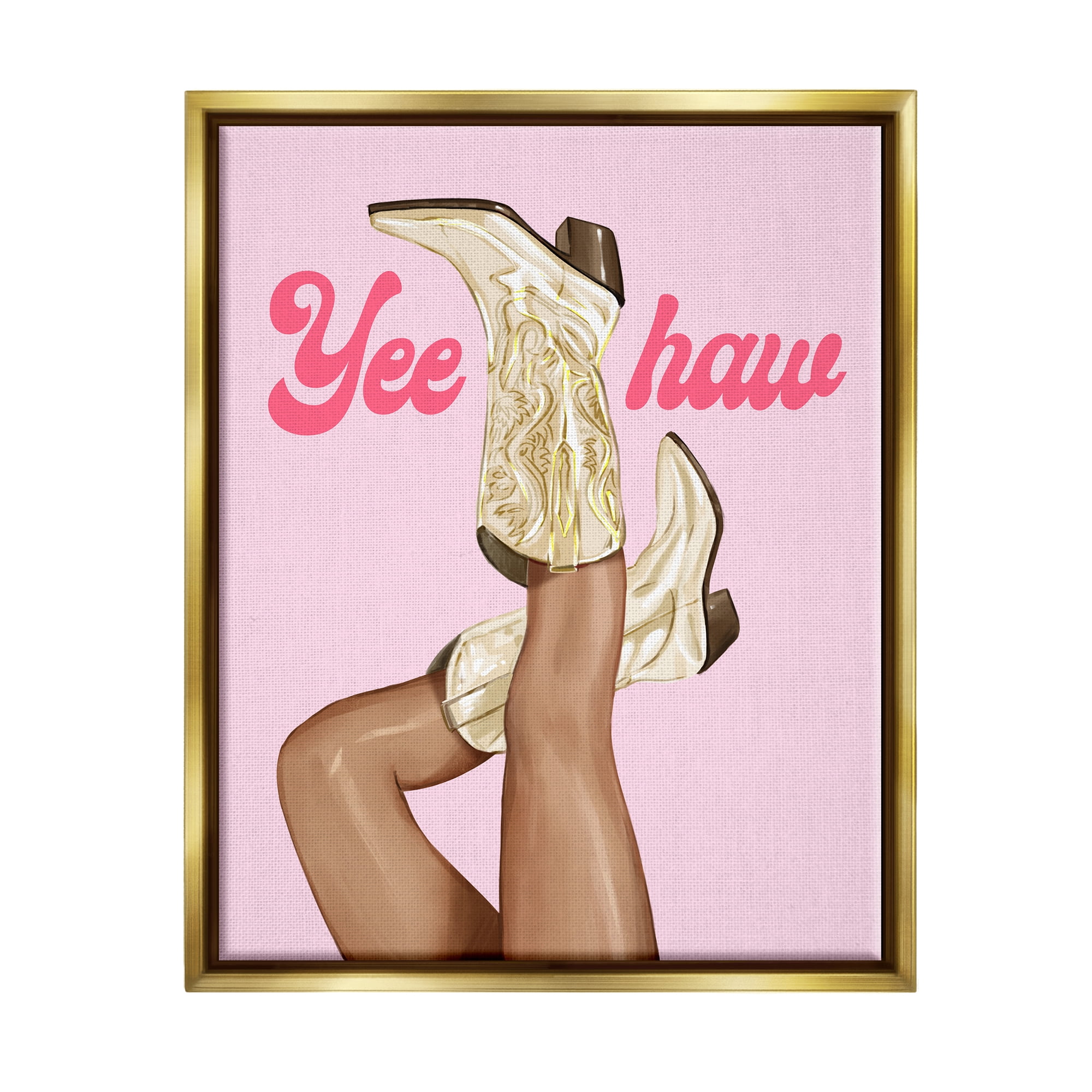 Stupell Industries Yeehaw Cowgirl Boots Typography Painting Gold Floater Framed Canvas Art Print Wall Art, 17 x 21