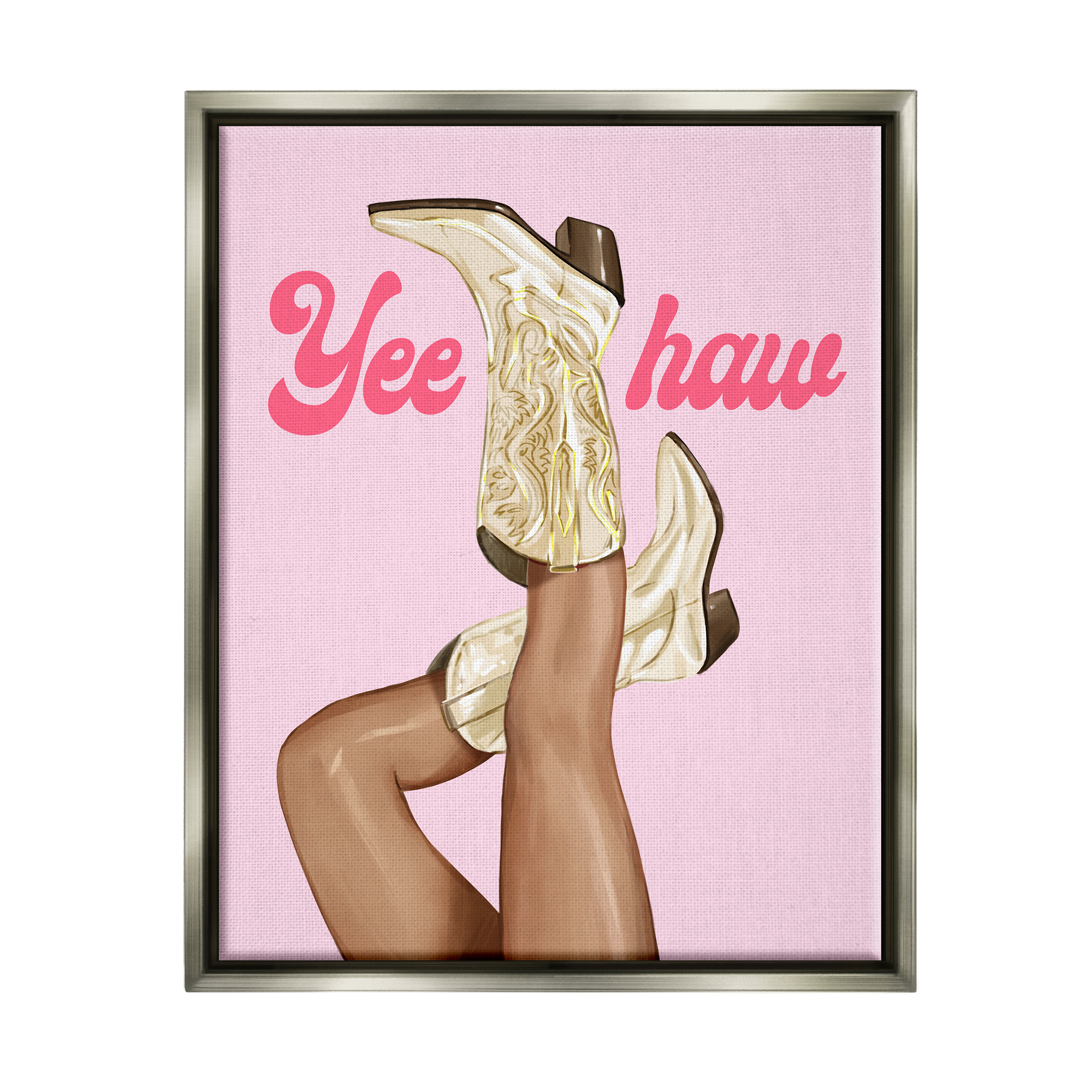 Stupell Industries Yeehaw Cowgirl Boots Typography Painting Gray Floater Framed Canvas Art Print Wall Art, 17 x 21