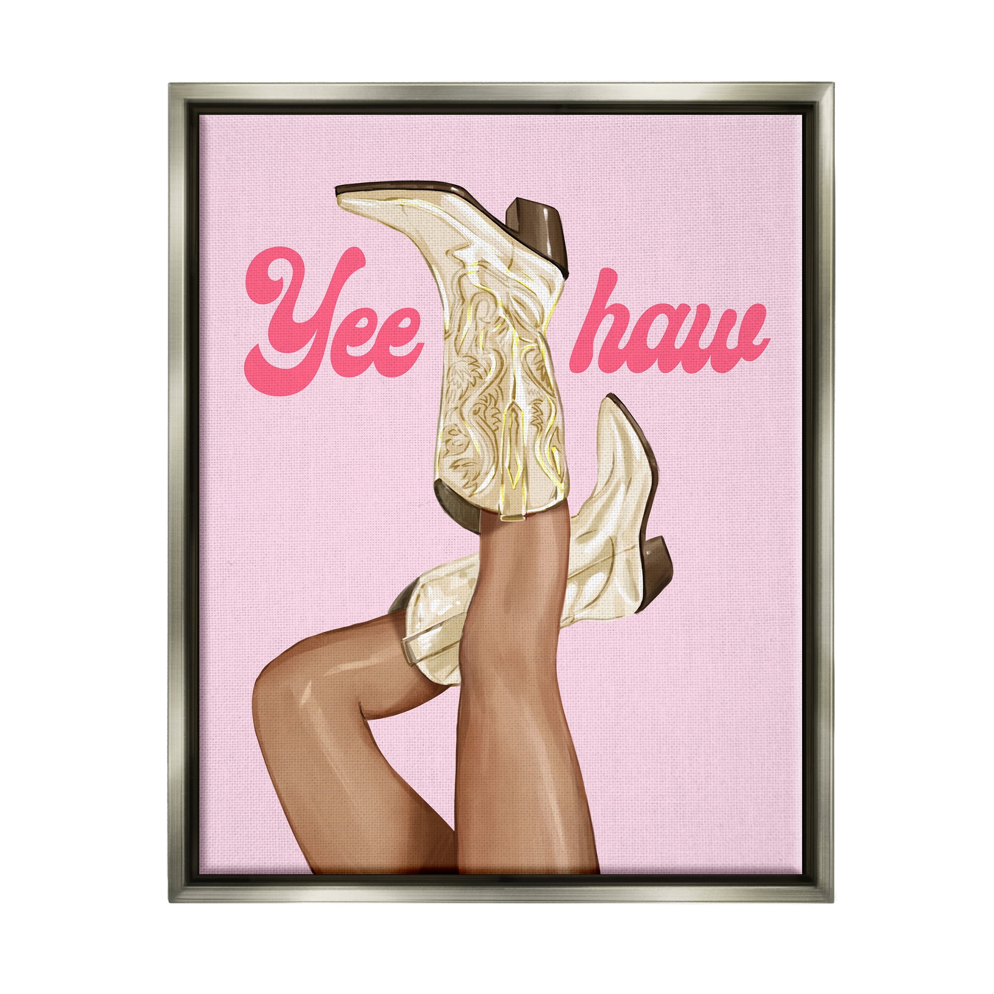 Stupell Industries Yeehaw Cowgirl Boots Typography Painting Gray Floater Framed Canvas Art Print Wall Art, 25 x 31