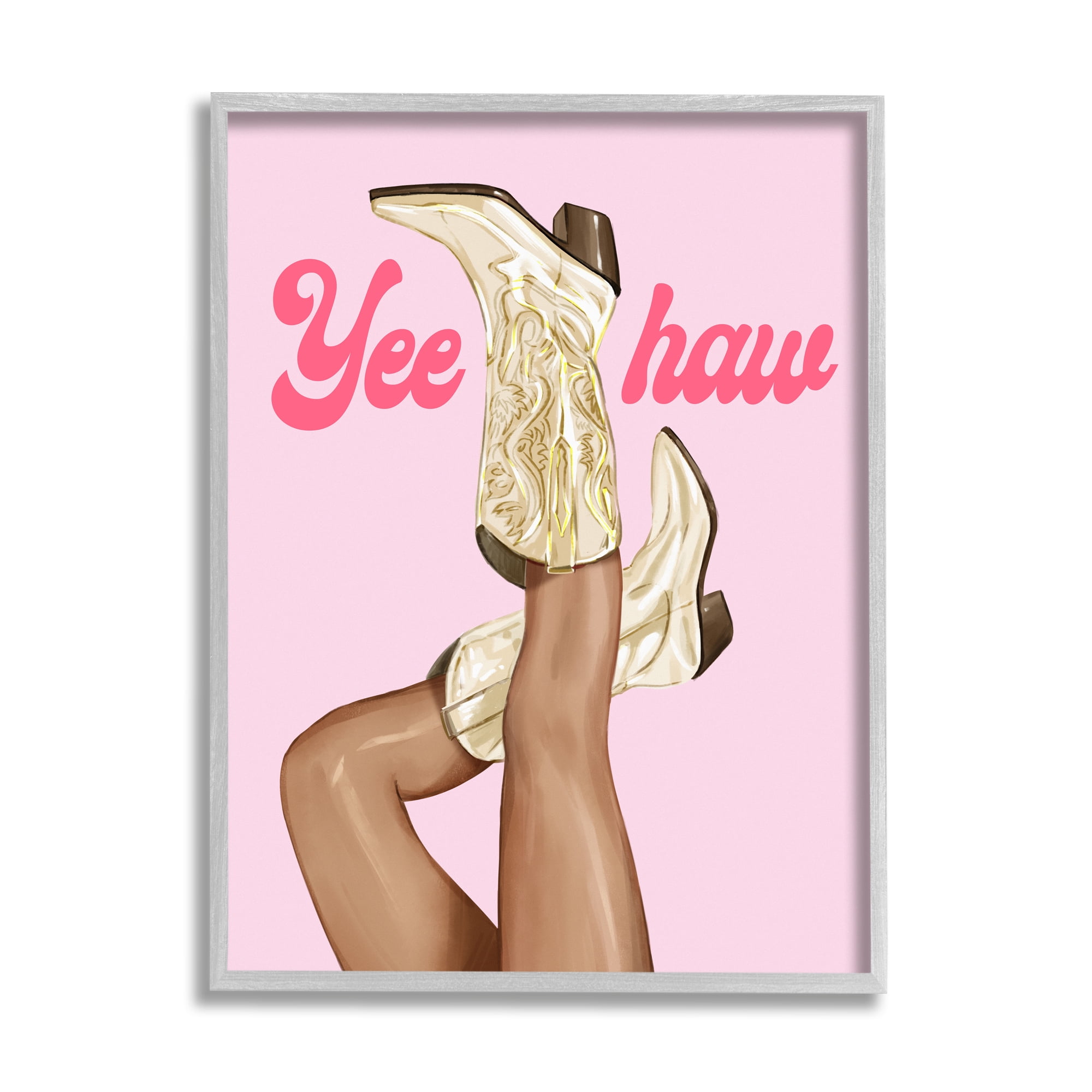 Stupell Industries Yeehaw Cowgirl Boots Typography Painting Gray Framed Art Print Wall Art, 16 x 20