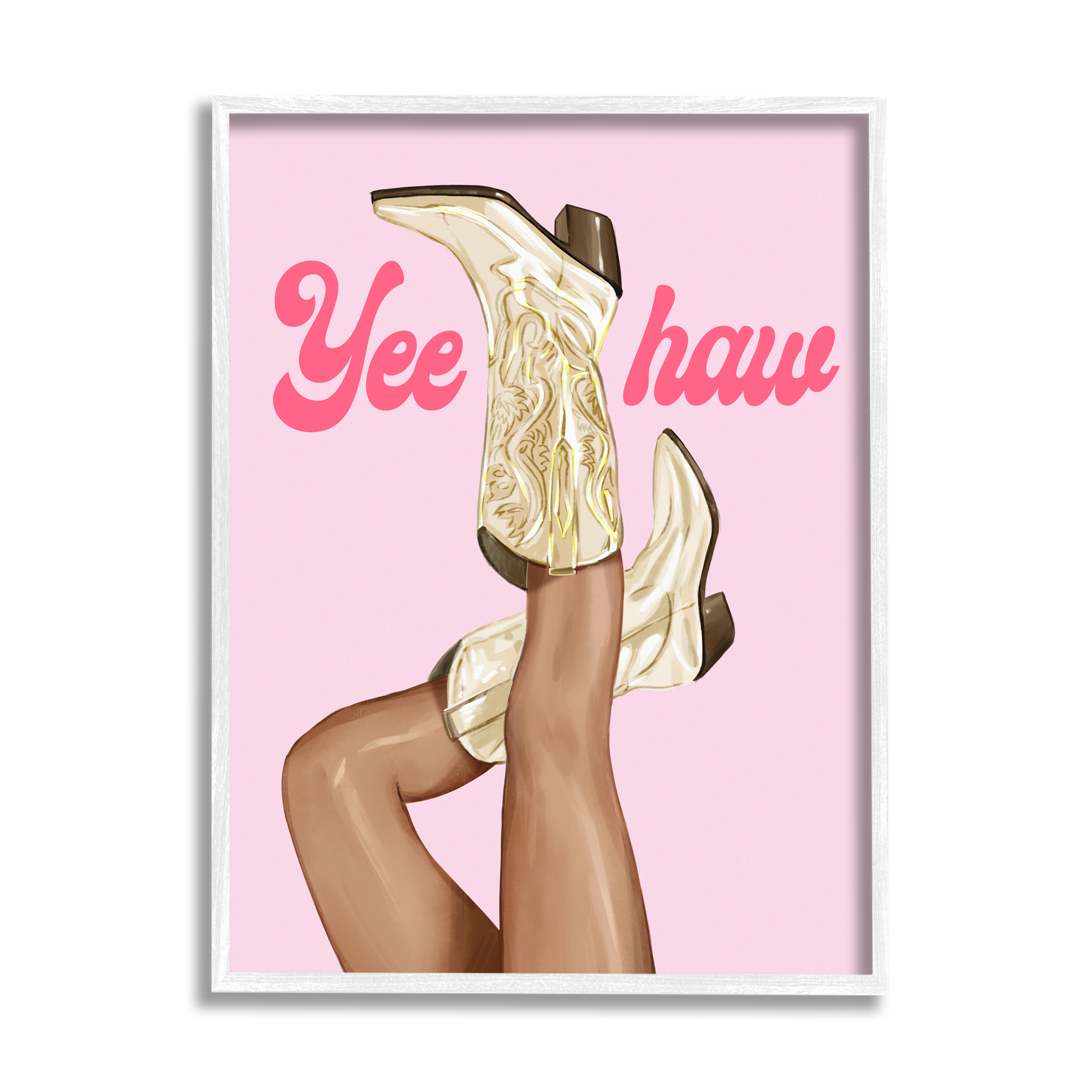 Stupell Industries Yeehaw Cowgirl Boots Typography Painting White Framed Art Print Wall Art, 16 x 20
