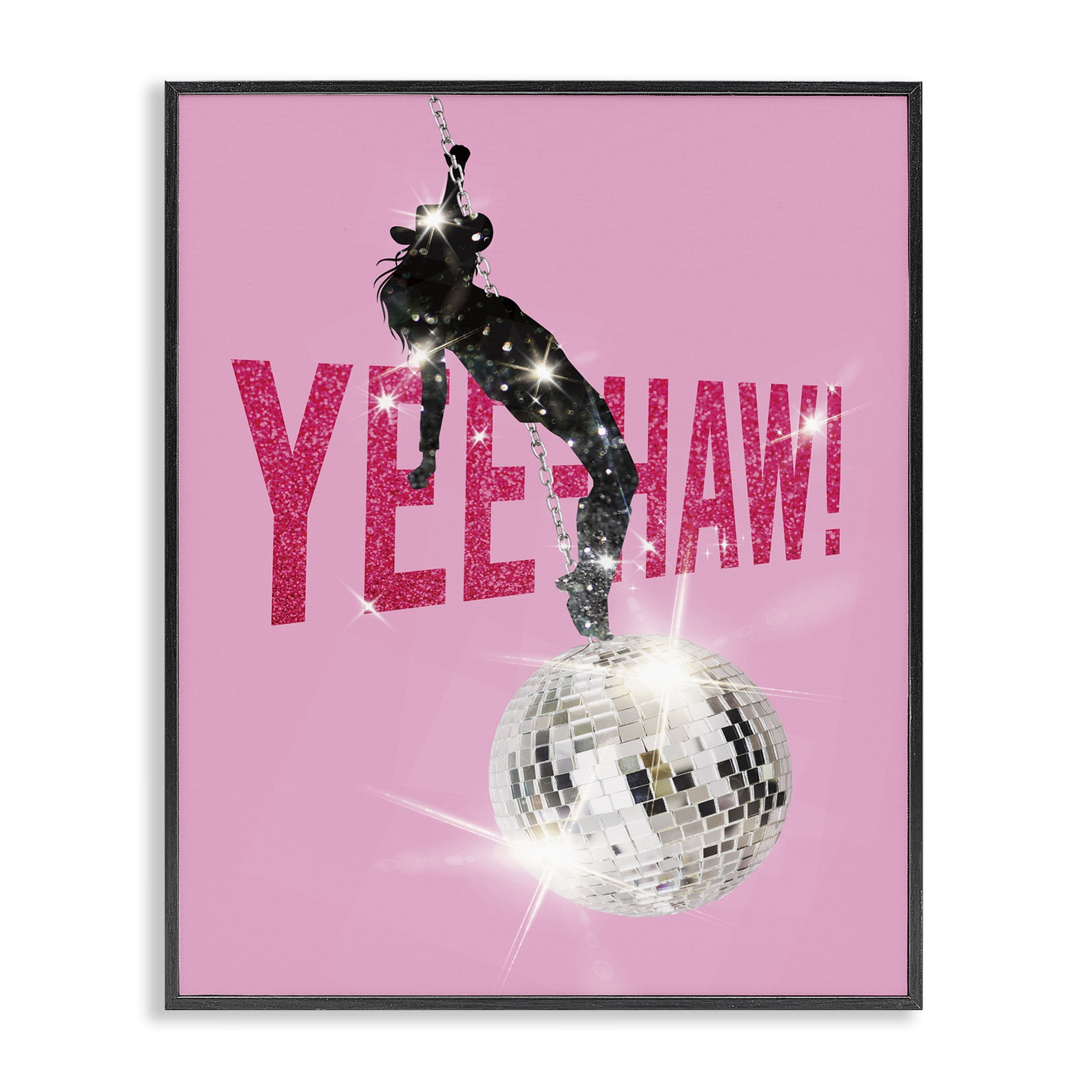 Stupell Industries Yeehaw Disco Cowgirl Text & Numbers Painting Black Framed Art Print Wall Art, 11 x 14