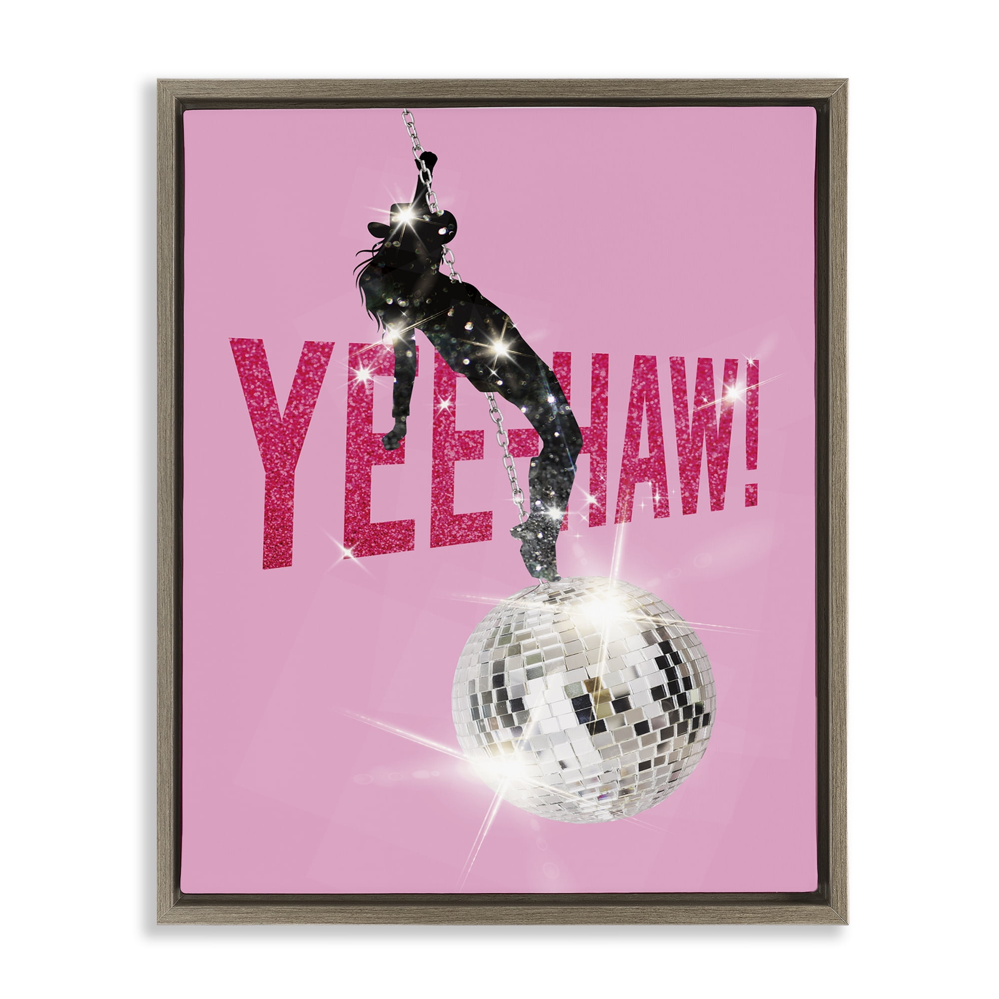 Stupell Industries Yeehaw Disco Cowgirl Text & Numbers Painting Brown Floater Framed Canvas Art Print Wall Art, 17 x 21